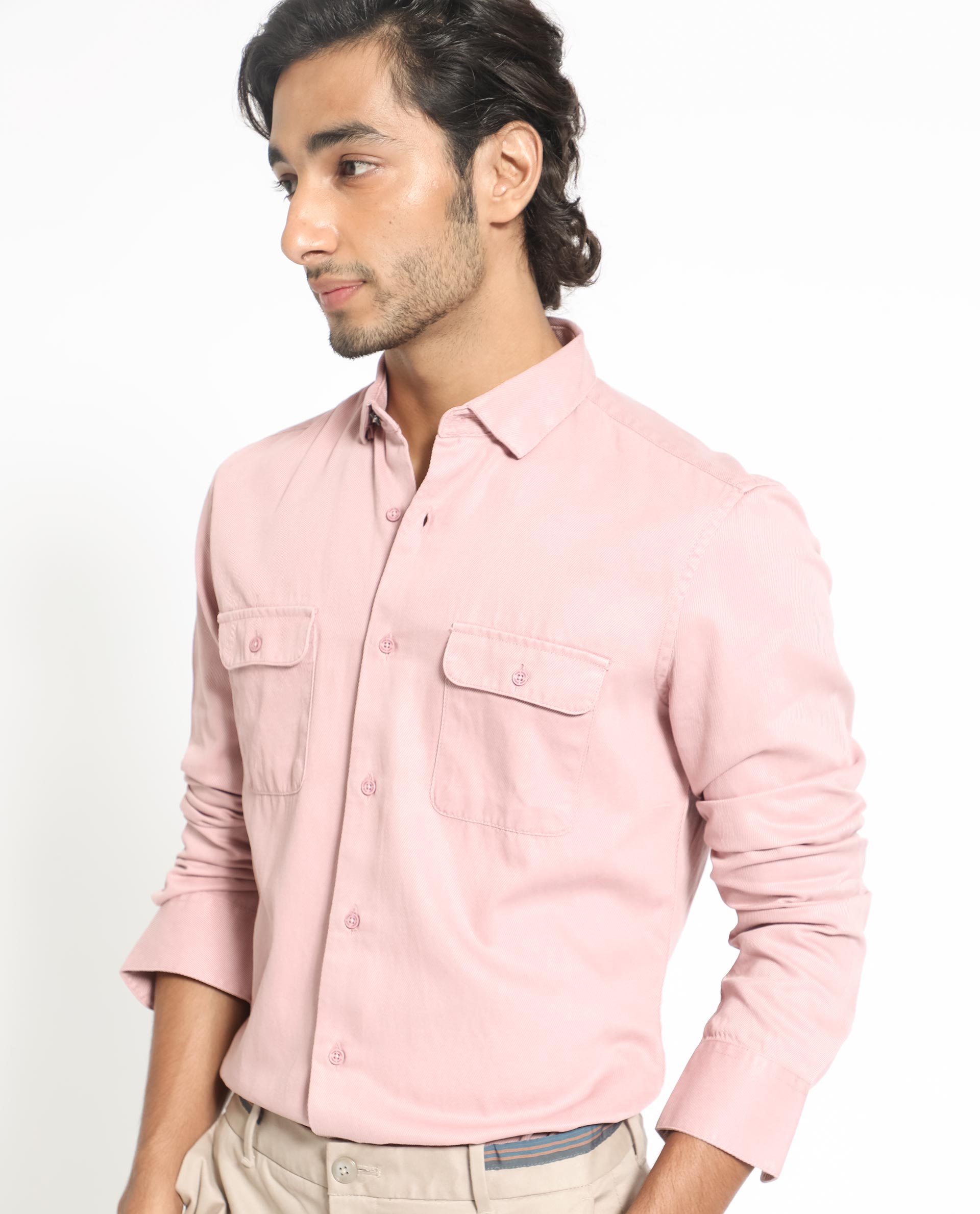 Rare Rabbit Men's Lipton Light Peach Cotton Fabric Full Sleeves Twill Shirt