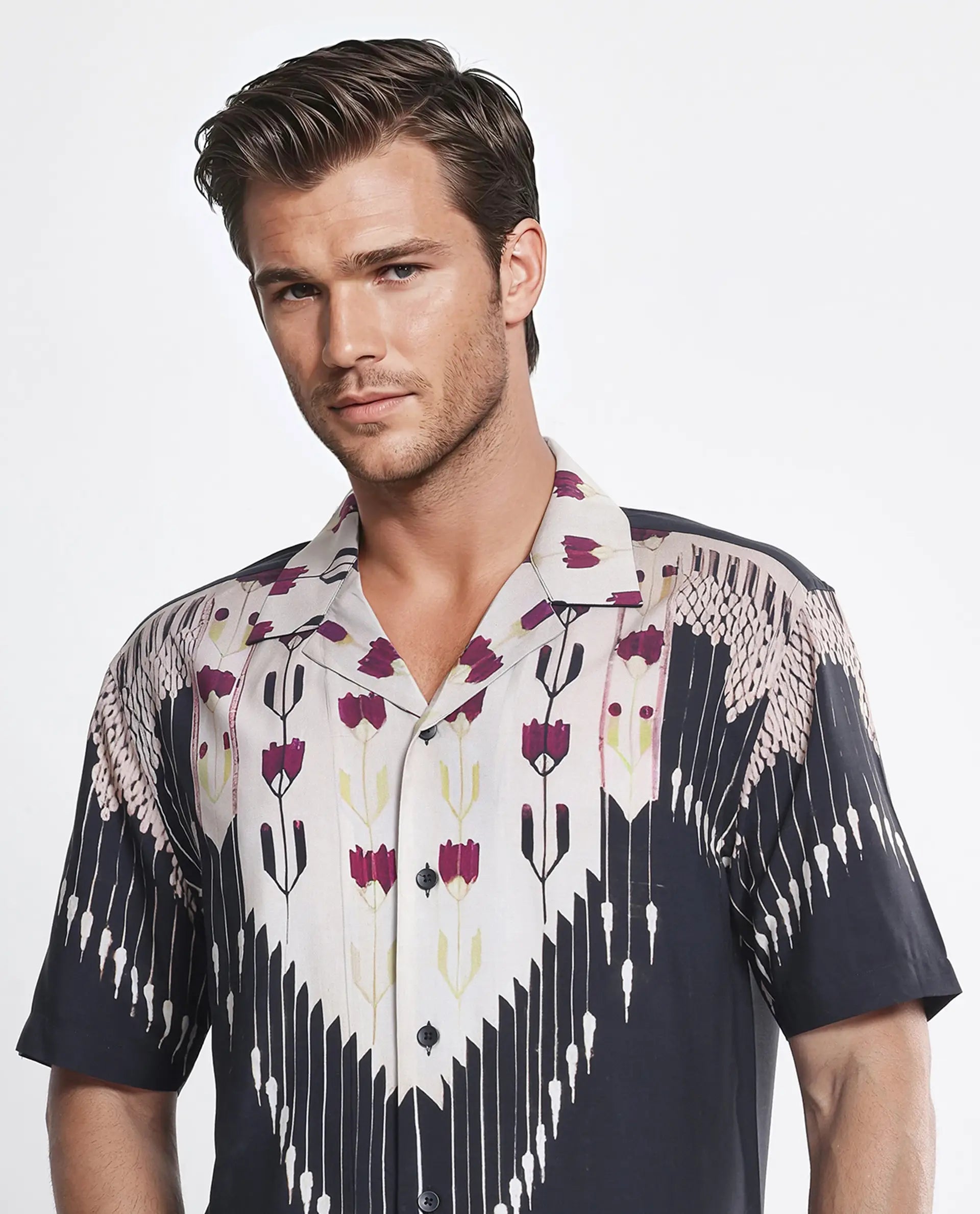 Rare Rabit Men's Lisat Black Half Sleeve Cuban Collar Shirt