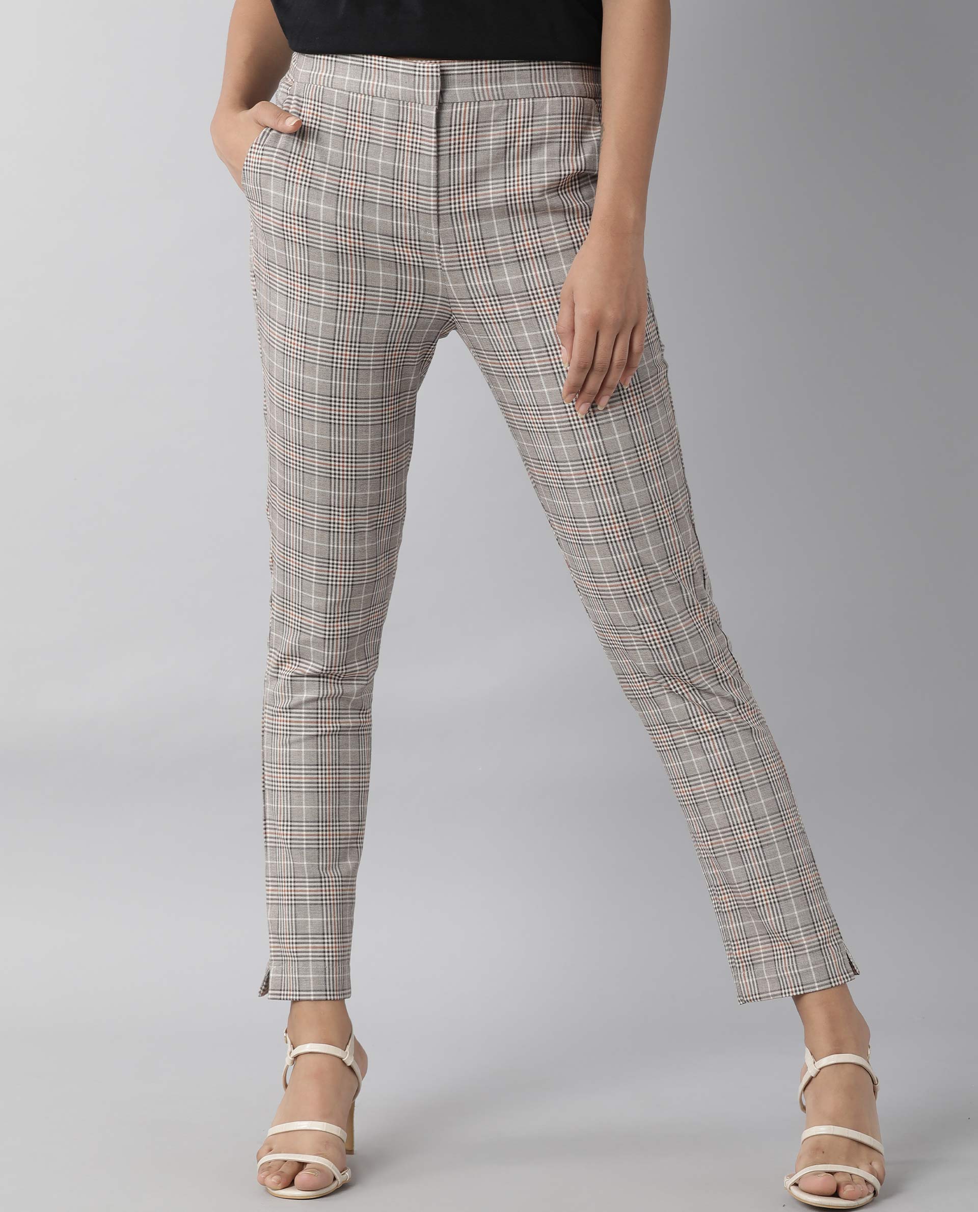 Rareism Womens Livon Beige Trouser High Waist Slim Fit Ankle Length