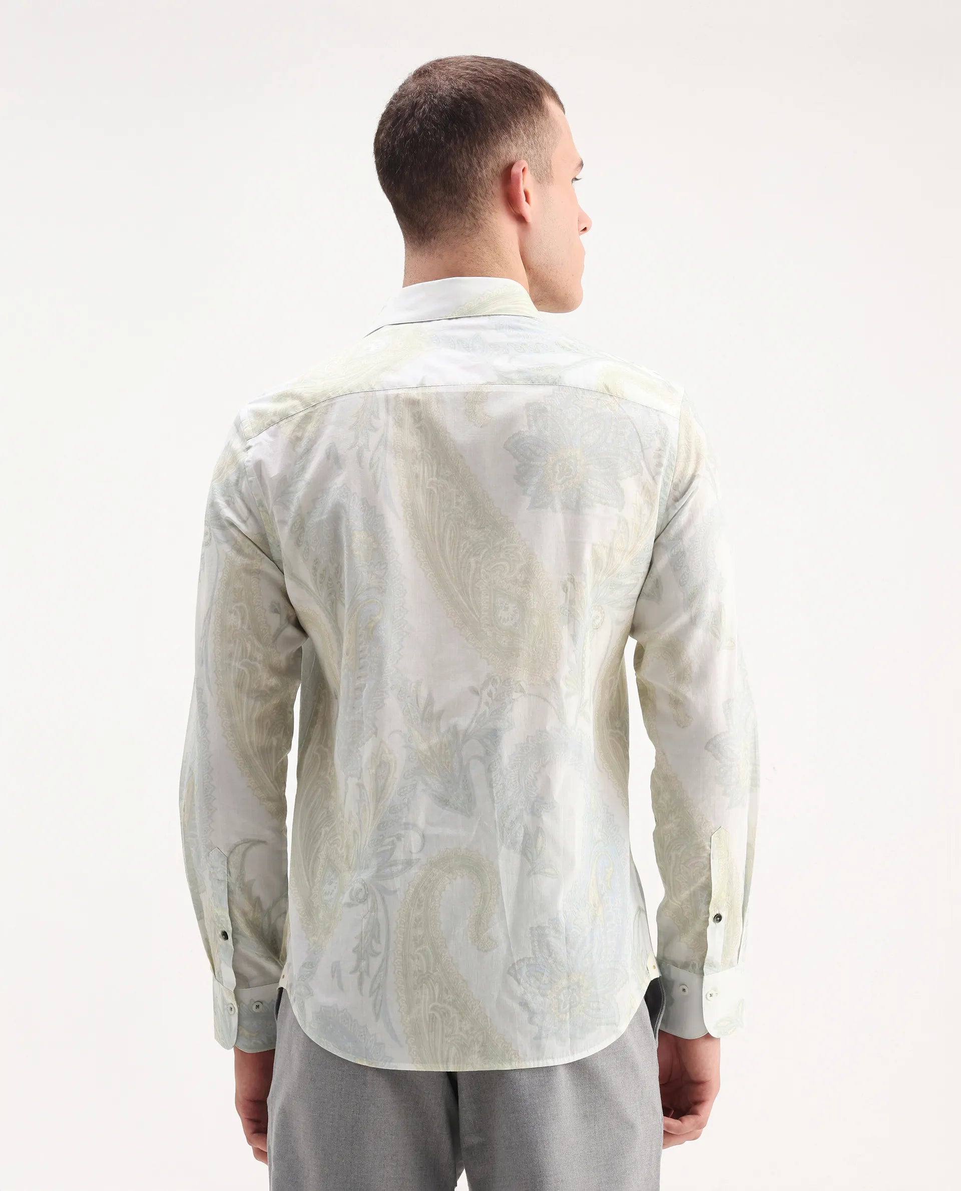 Rare Rabbit Men's Livra Off White Cotton Blend Paisley Print Regular Fit Full Sleeve Collared Shirt