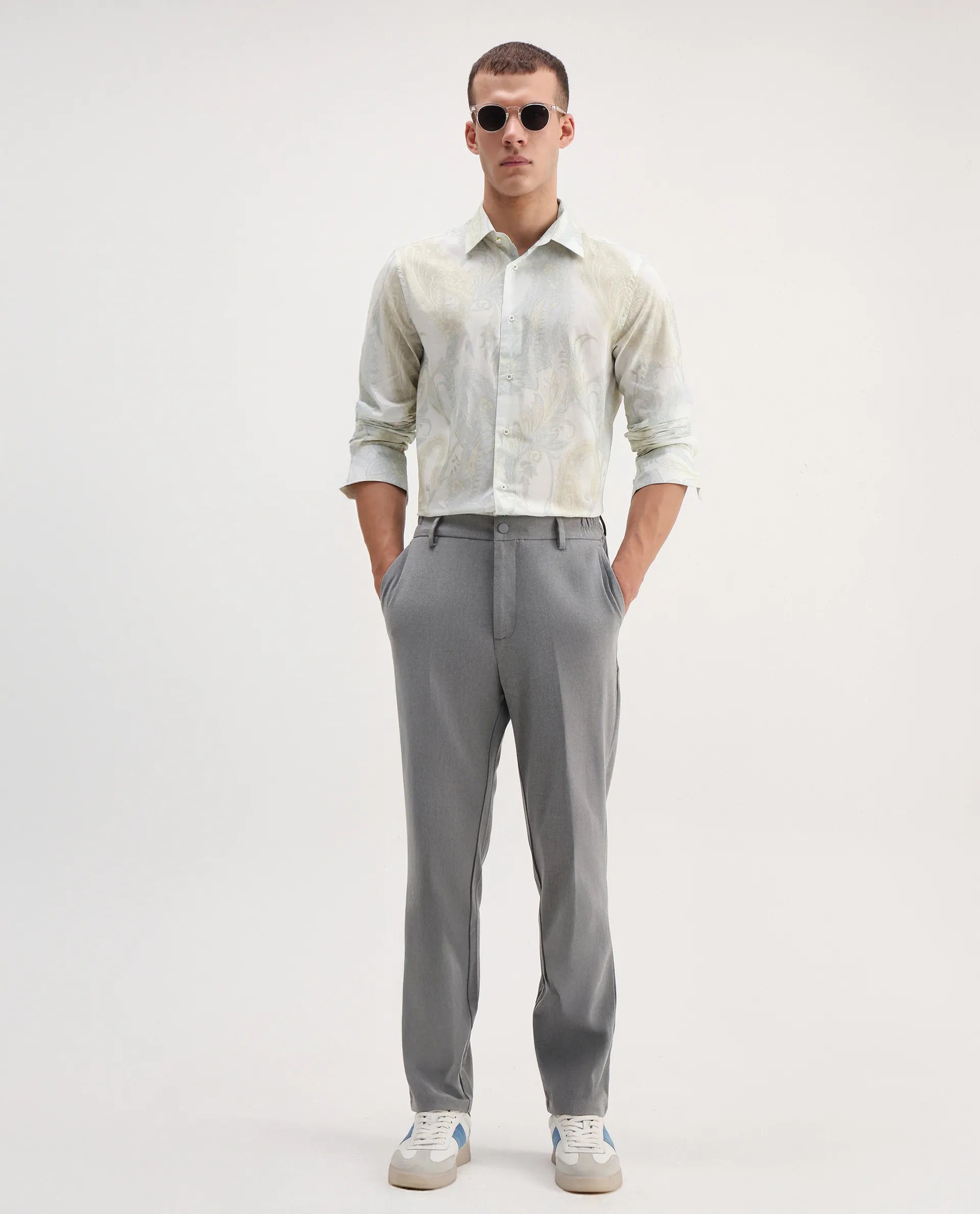 Rare Rabbit Men's Livra Off White Cotton Blend Paisley Print Regular Fit Full Sleeve Collared Shirt