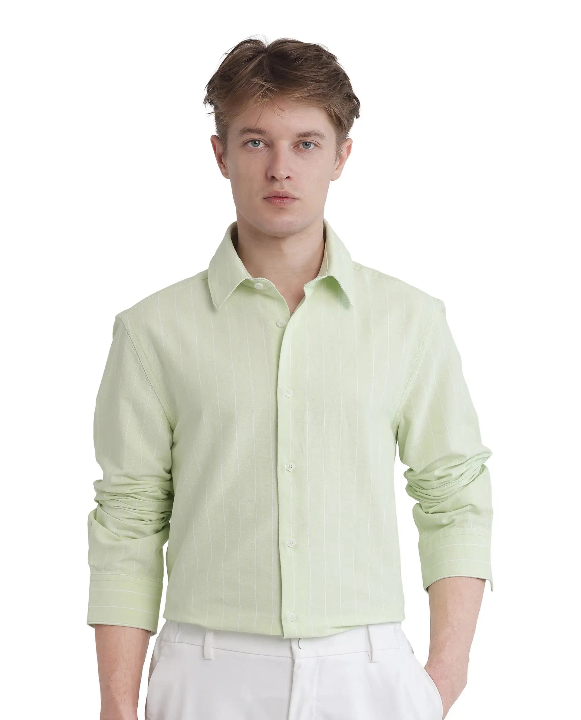 Rare Rabbit Men's Lorg Light Green Cotton Fabric Full Sleeve Collared Neck Button Closure Printed Shirt