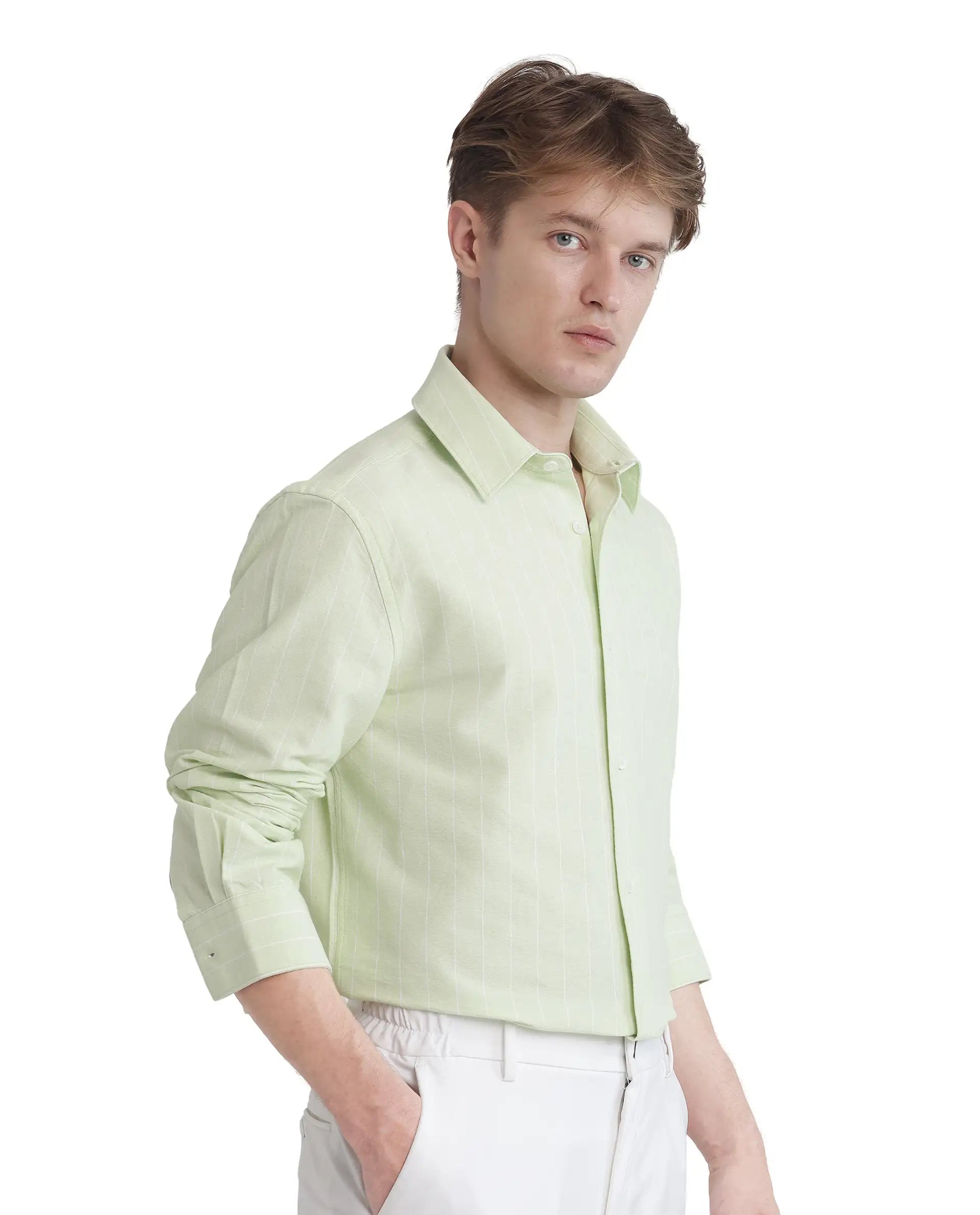 Rare Rabbit Men's Lorg Light Green Cotton Fabric Full Sleeve Collared Neck Button Closure Printed Shirt