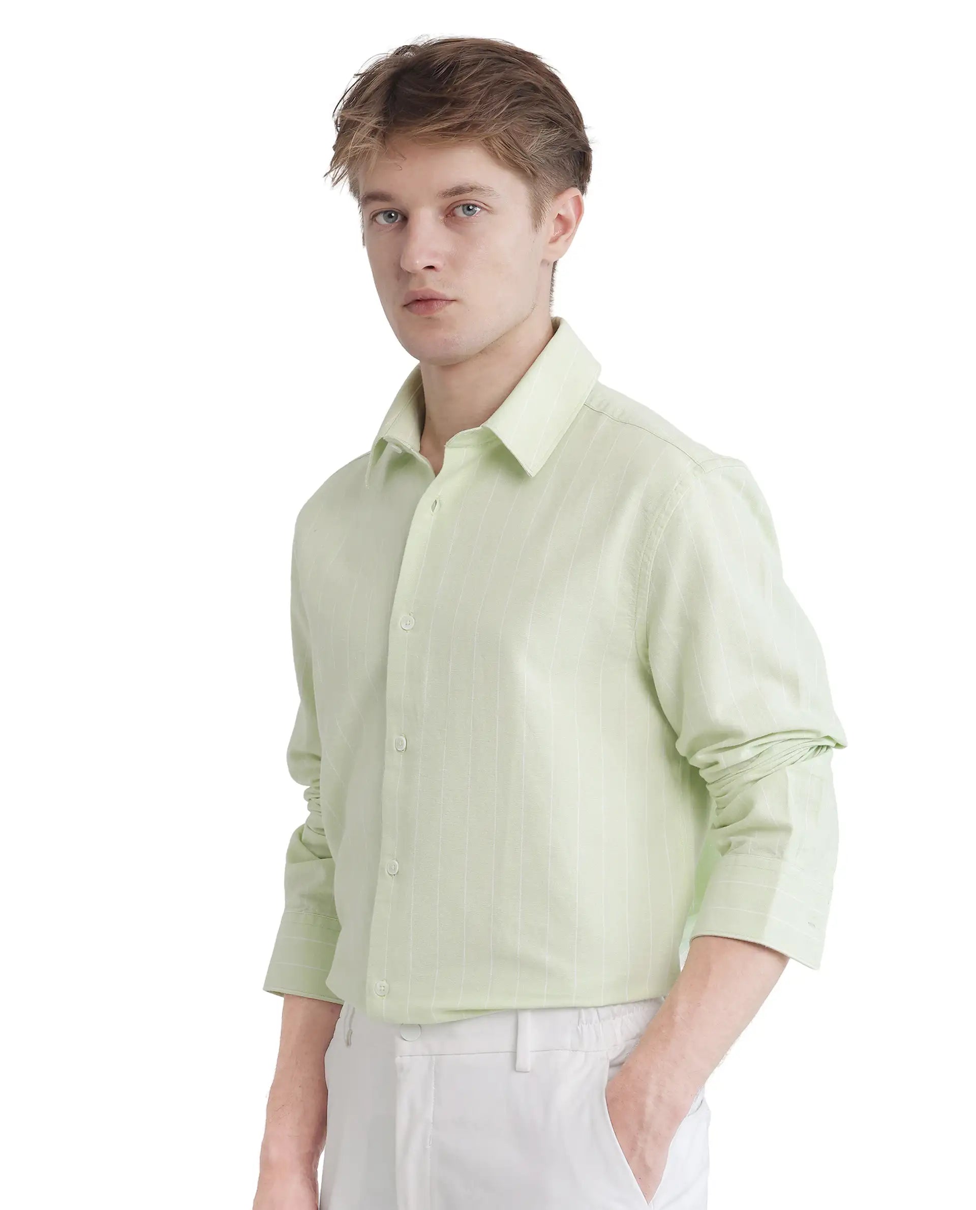 Rare Rabbit Men's Lorg Light Green Cotton Fabric Full Sleeve Collared Neck Button Closure Printed Shirt