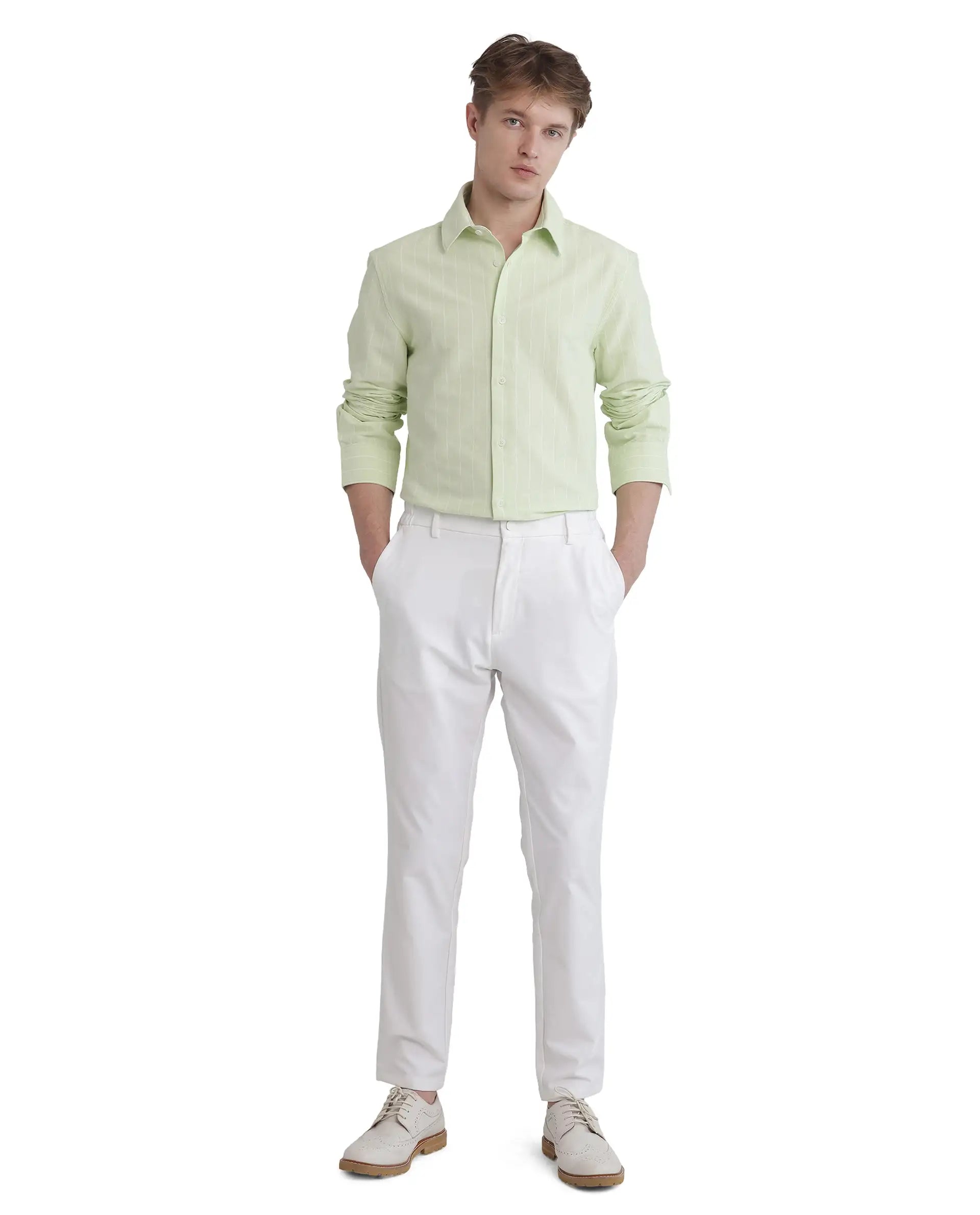 Rare Rabbit Men's Lorg Light Green Cotton Fabric Full Sleeve Collared Neck Button Closure Printed Shirt