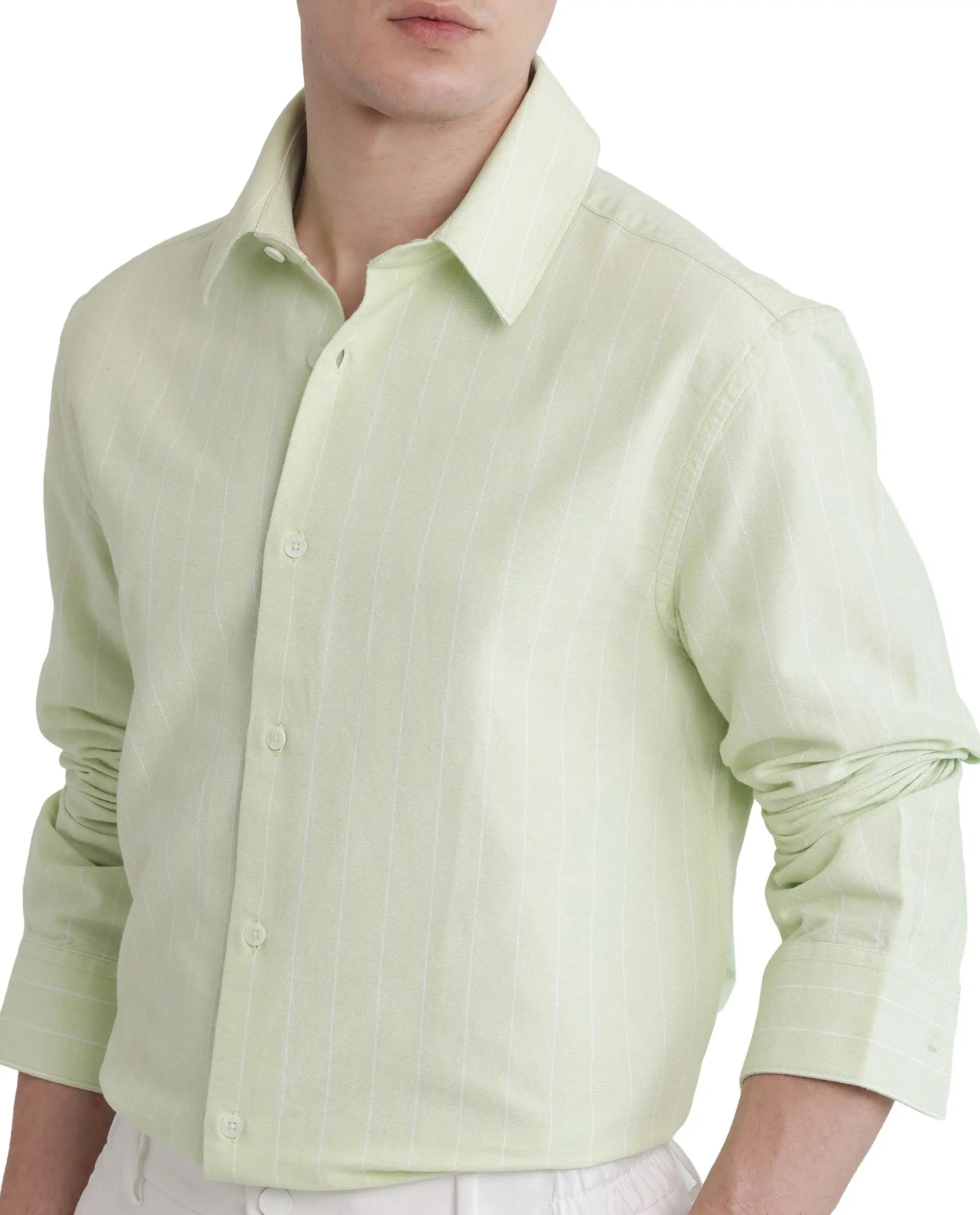 Rare Rabbit Men's Lorg Light Green Cotton Fabric Full Sleeve Collared Neck Button Closure Printed Shirt