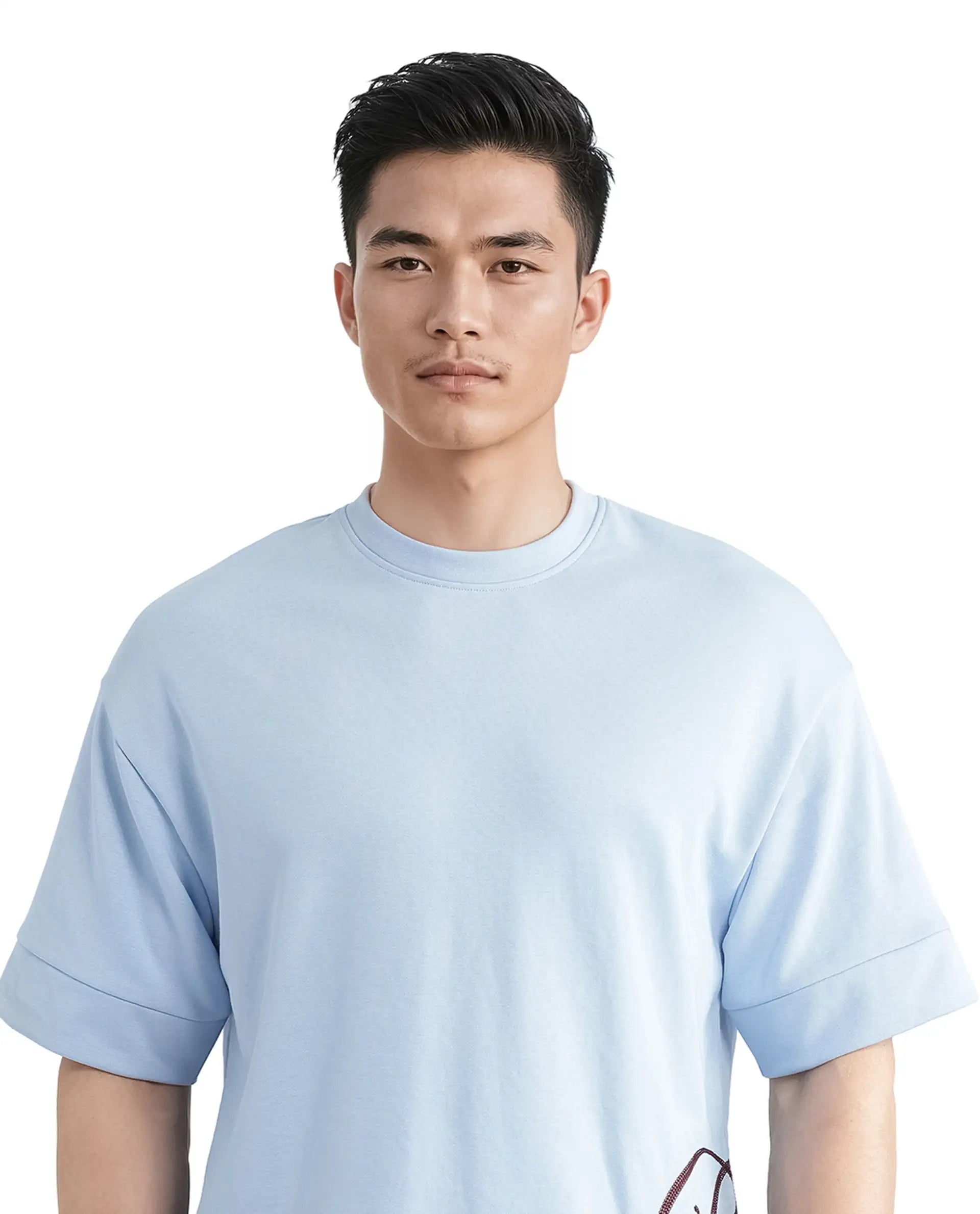Rare Rabbit Men Loit Light Blue Cotton Poly Fabric Short Sleeve Crew Neck Embroidered Typography T-Shirt