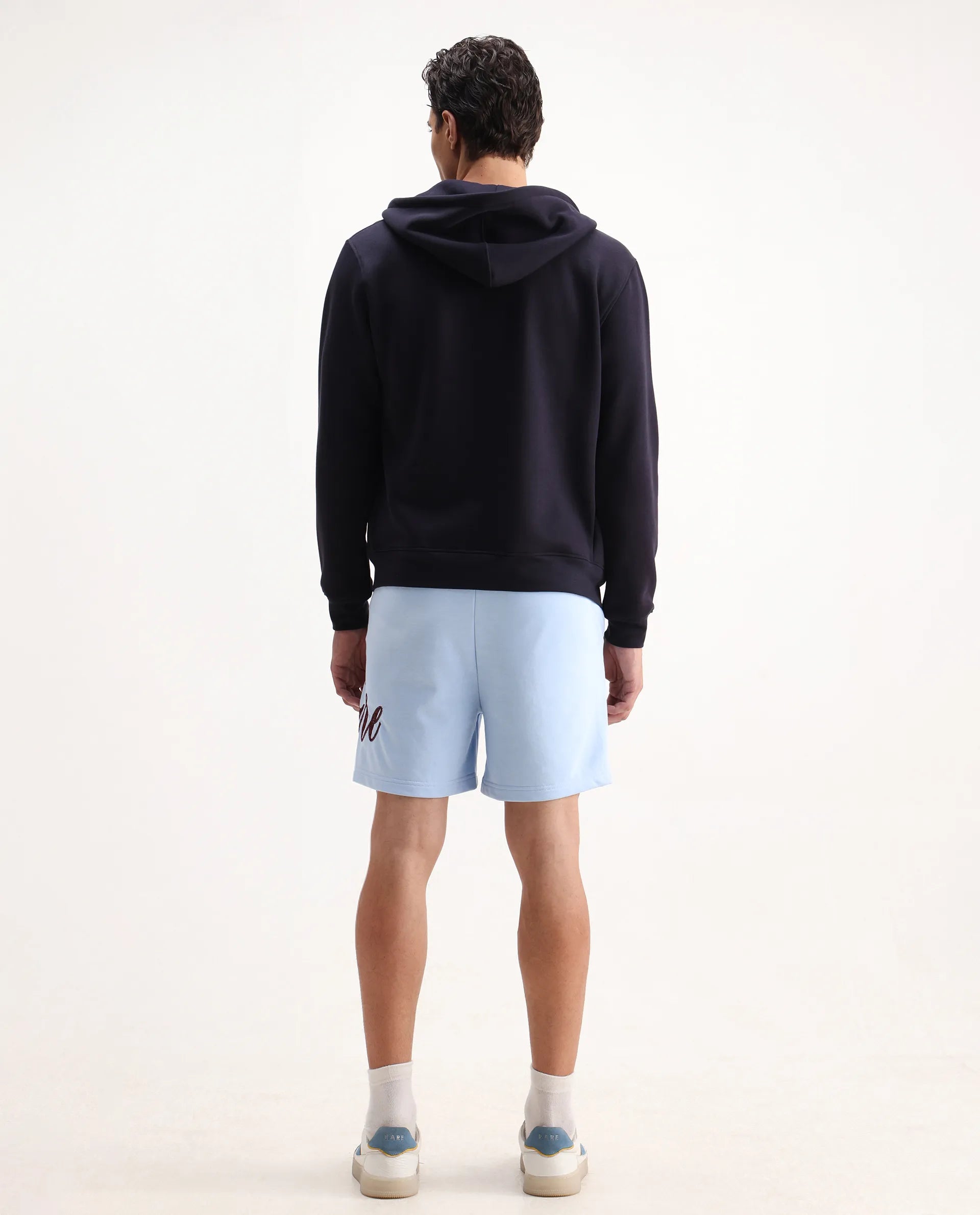 Rare Rabbit Men's Loito Light Blue Cotton Blend Embroidered Regular Fit Shorts