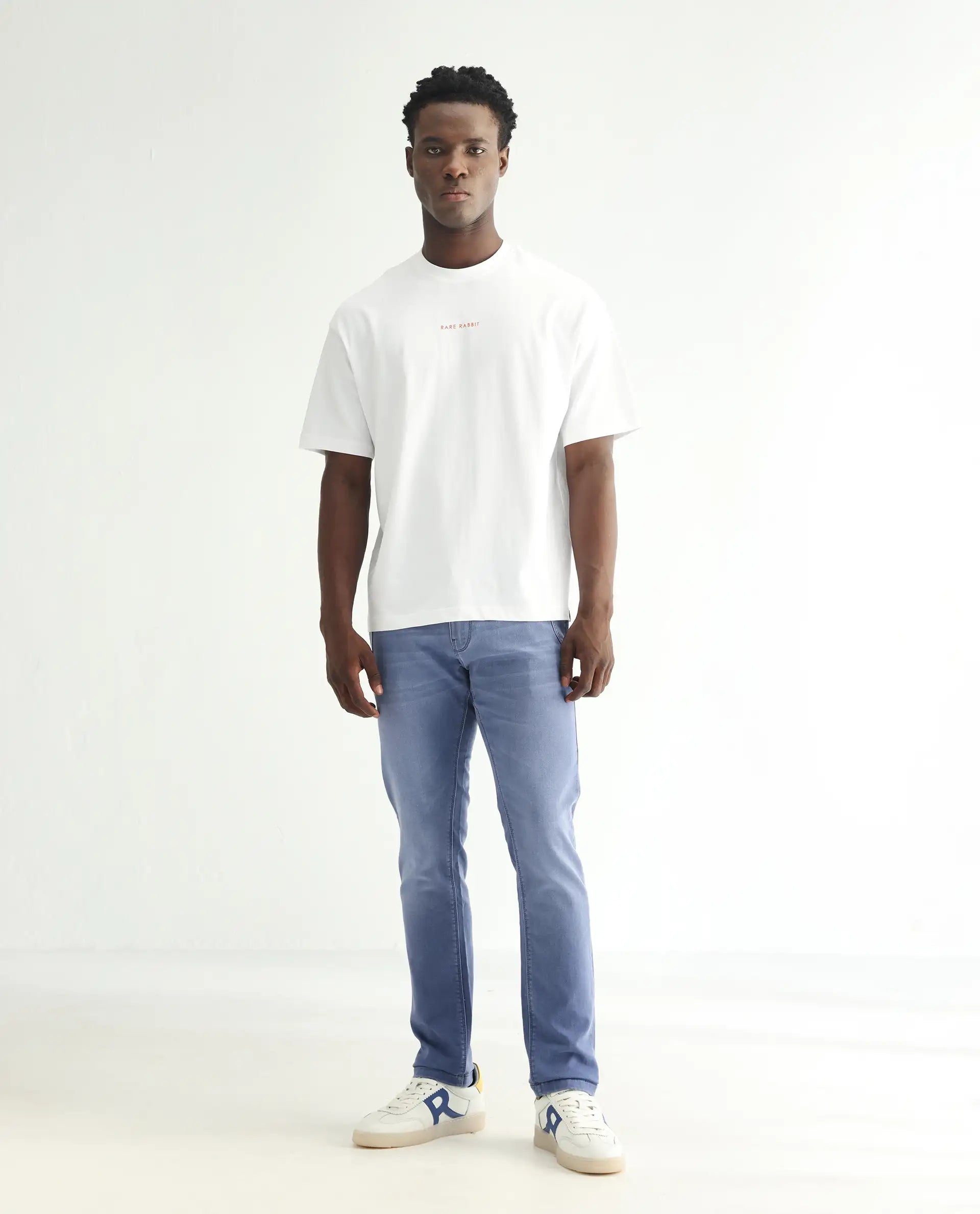 Rare Rabbit Men's Loja Blue Cotton Plain Hawk Slim Fit Jeans