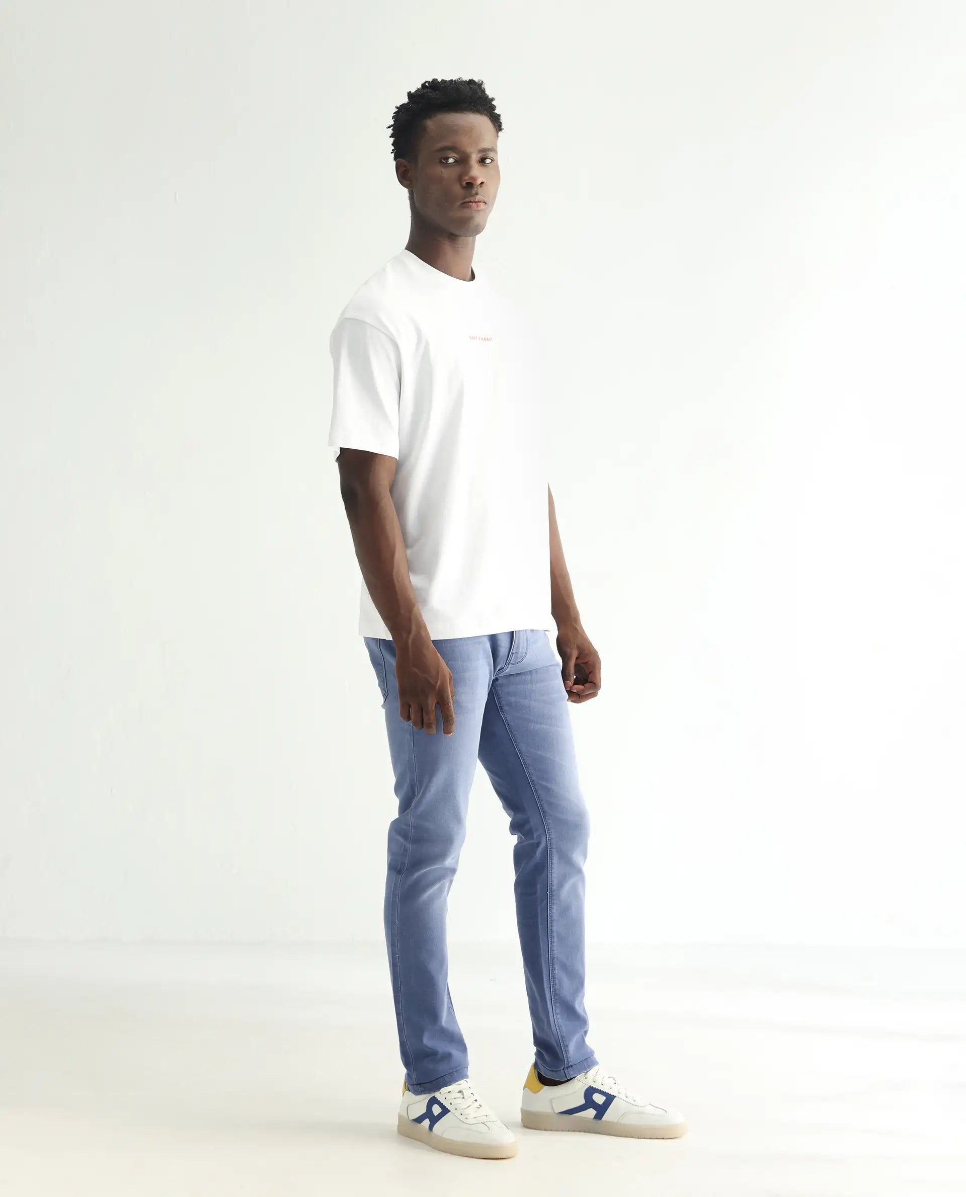 Rare Rabbit Men's Loja Blue Cotton Plain Hawk Slim Fit Jeans