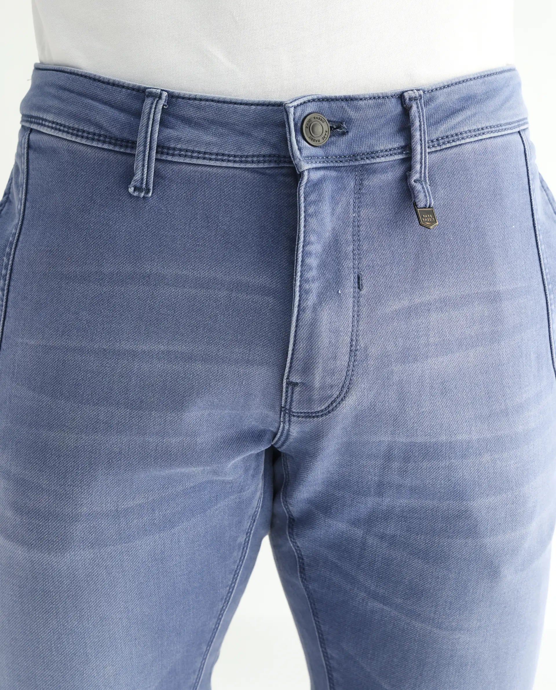 Rare Rabbit Men's Loja Blue Cotton Plain Hawk Slim Fit Jeans