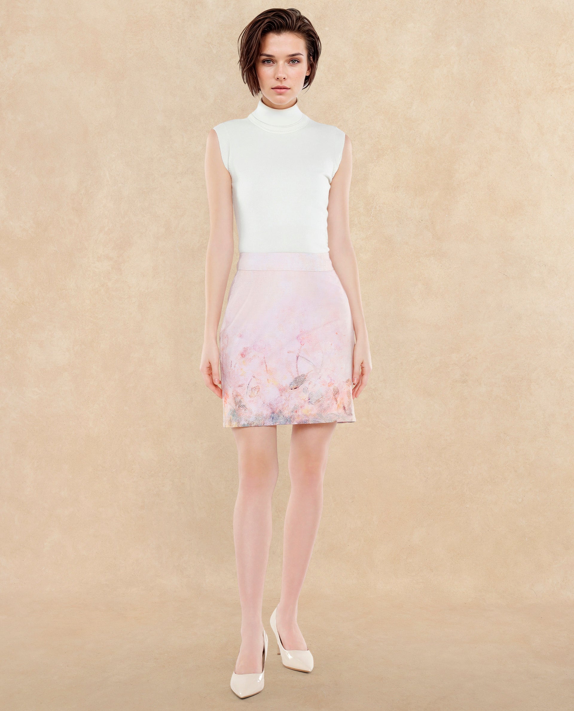 Rareism Women Loko-B Pink Zip Closure Mini Abstract Print Skirt