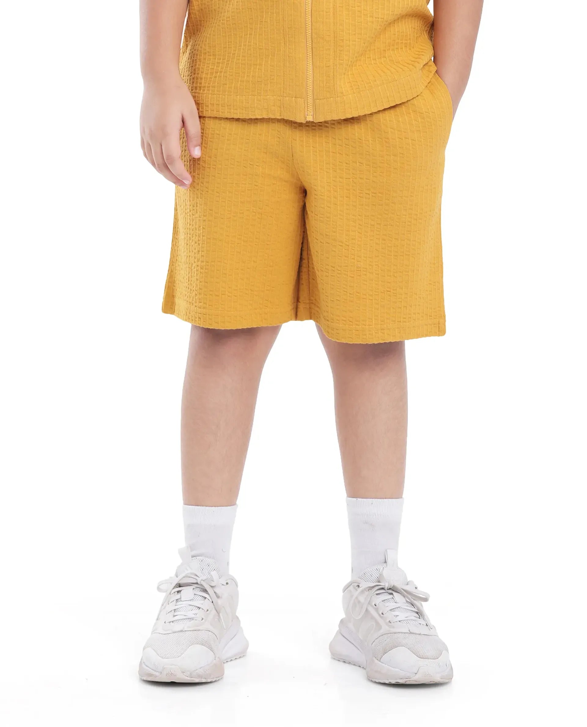 Rare Ones Kids Lomit Mustard Cotton Solid Shorts