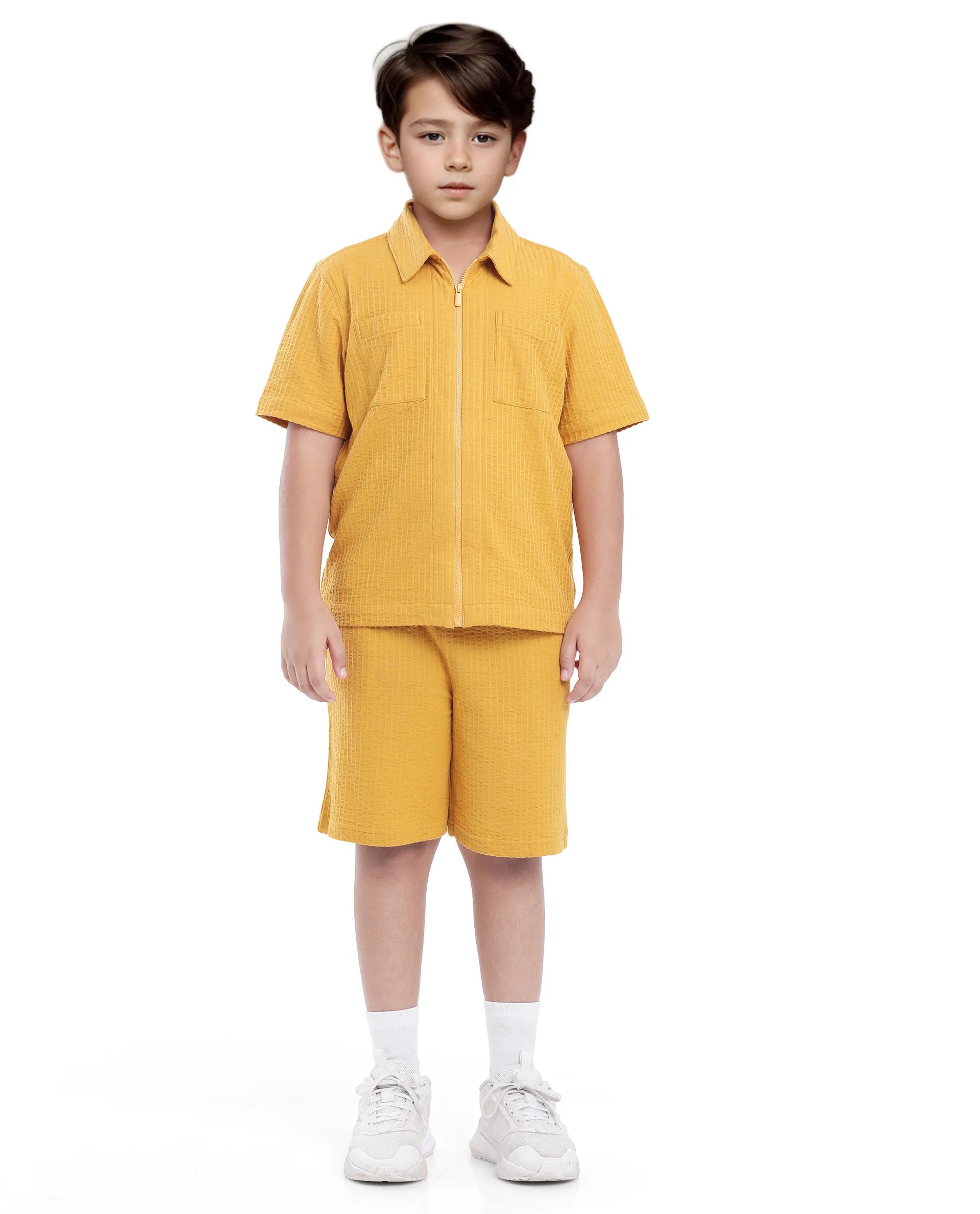 Rare Ones Kids Lomit Mustard Cotton Solid Shorts