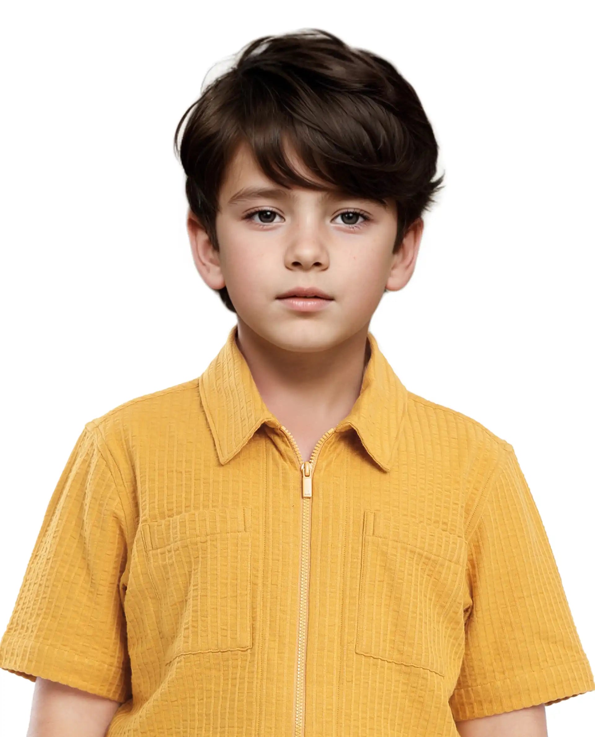 Rare Ones Kids Lomz Mustard Cotton Fabric Half Sleeve Tonal Stripe Shacket