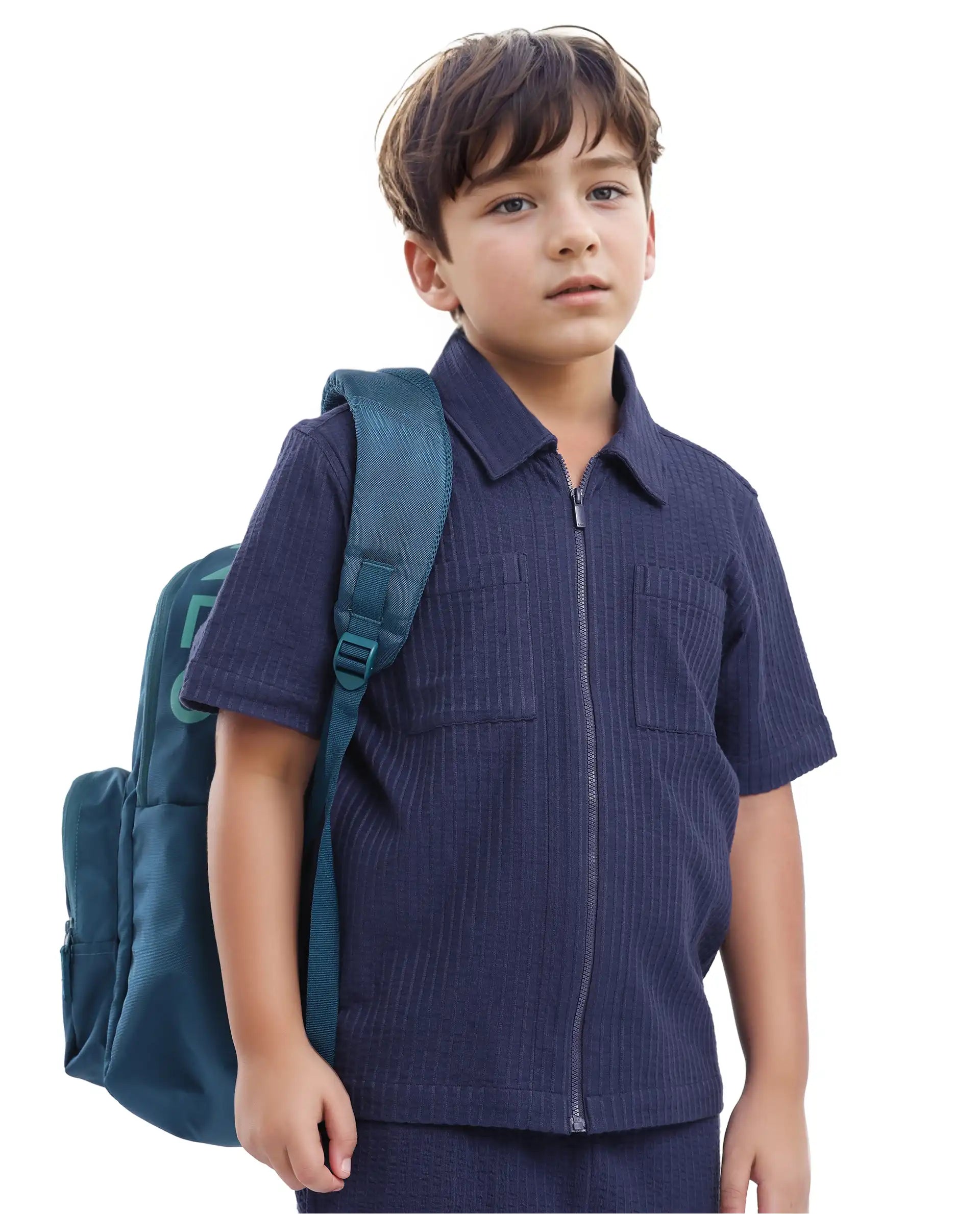 Rare Ones Kids Lomz Dark Navy Cotton Fabric Half Sleeve Tonal Stripe Shacket