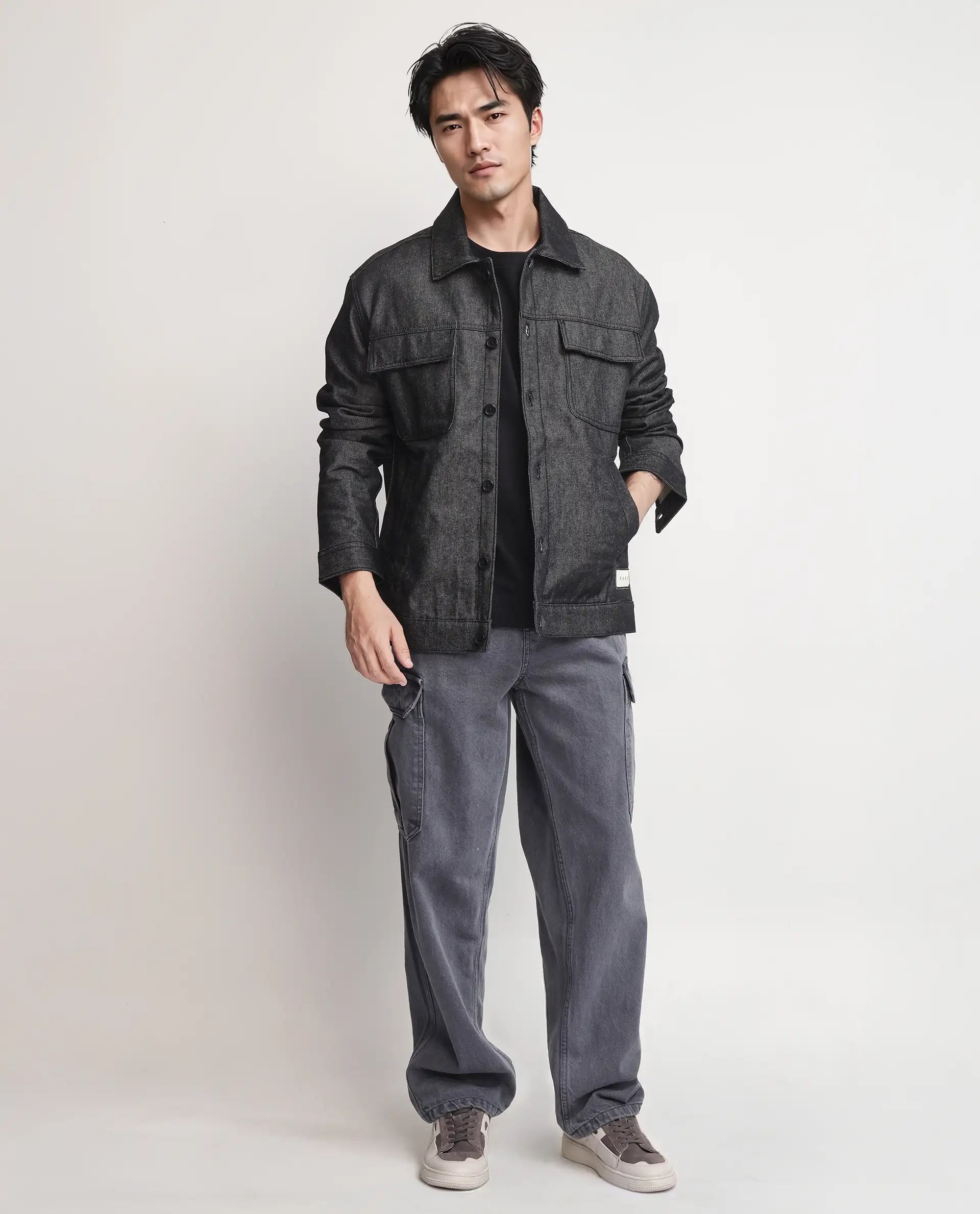 Rare Rabbit Men Loon Black Cotton Fabric Collared Neck Jacket