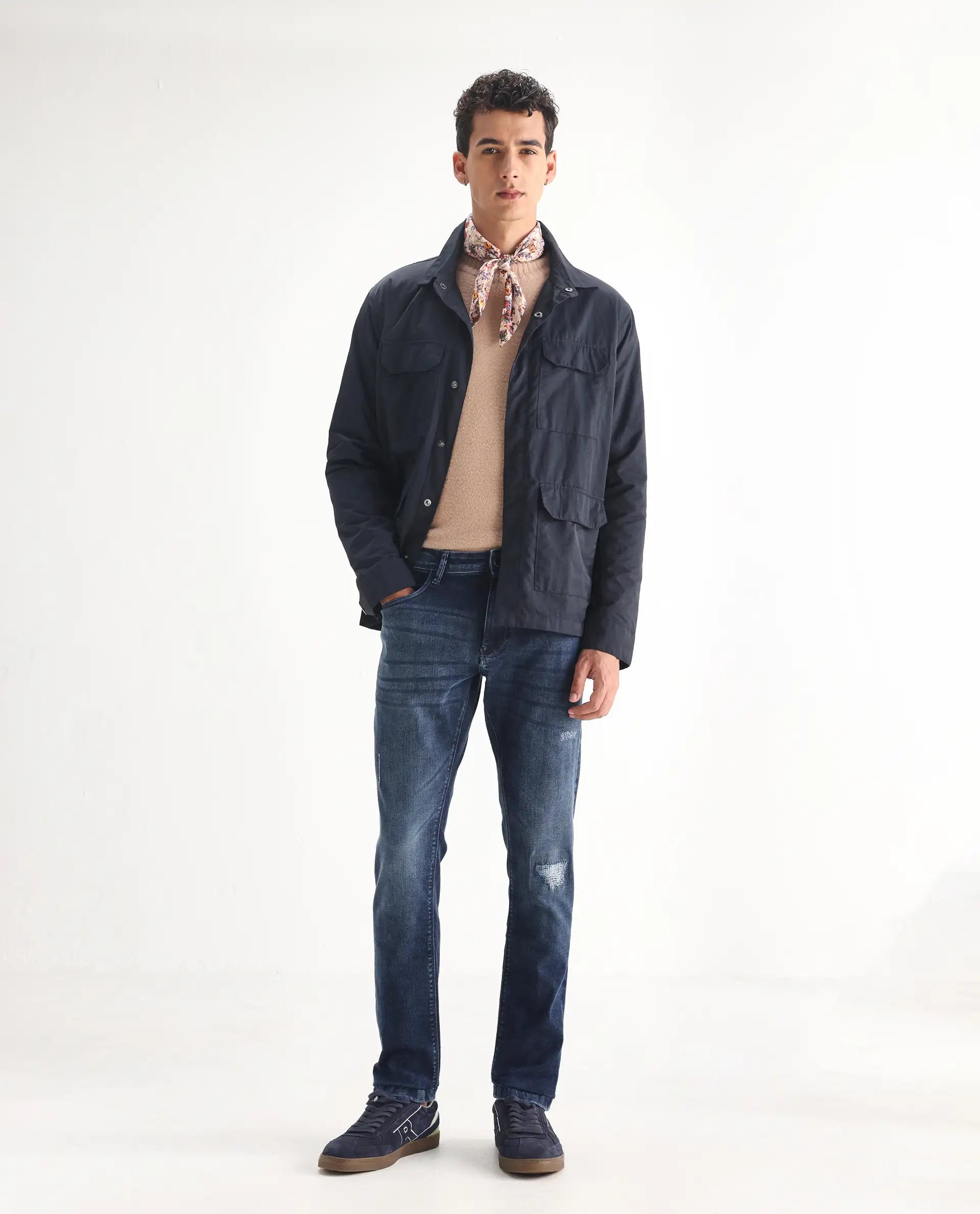 Rare Rabbit Men's Lormes Light Blue Cotton Plain Hawk Slim Fit Jeans