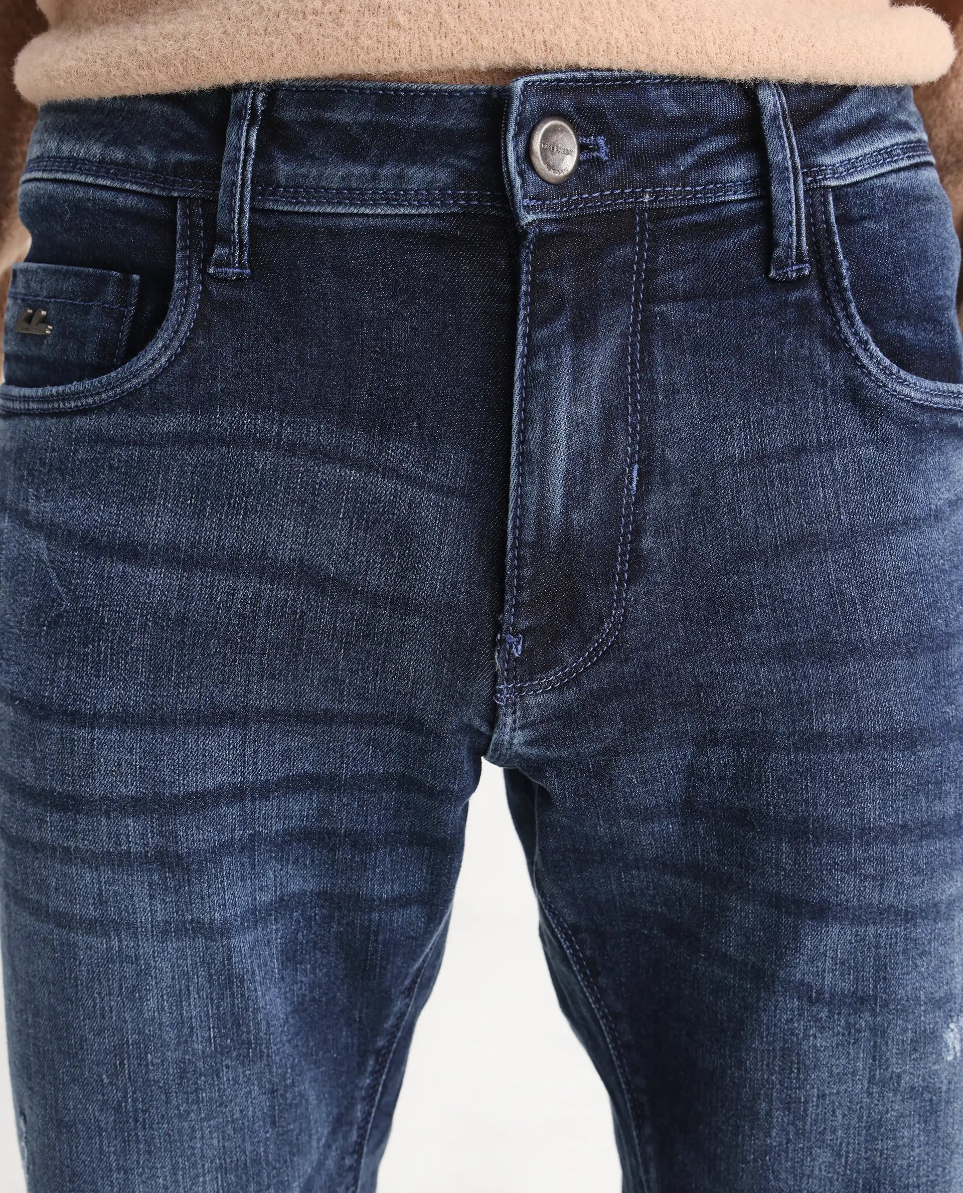 Rare Rabbit Men's Lormes Light Blue Cotton Plain Hawk Slim Fit Jeans