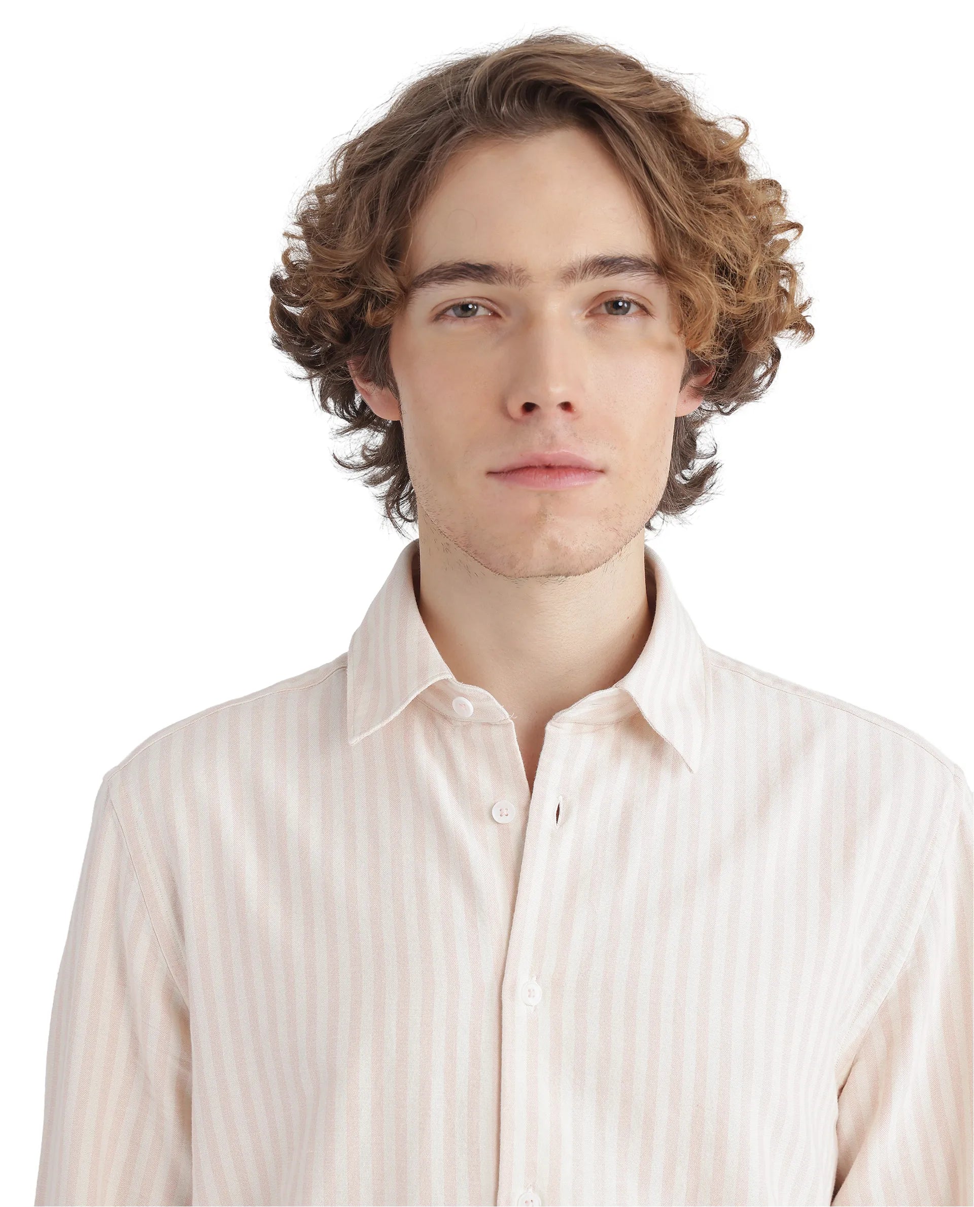 Rare Rabbit Men's Lorp Light Pink Cotton Fabric Full Sleeve Regular Fit Striped Shirt