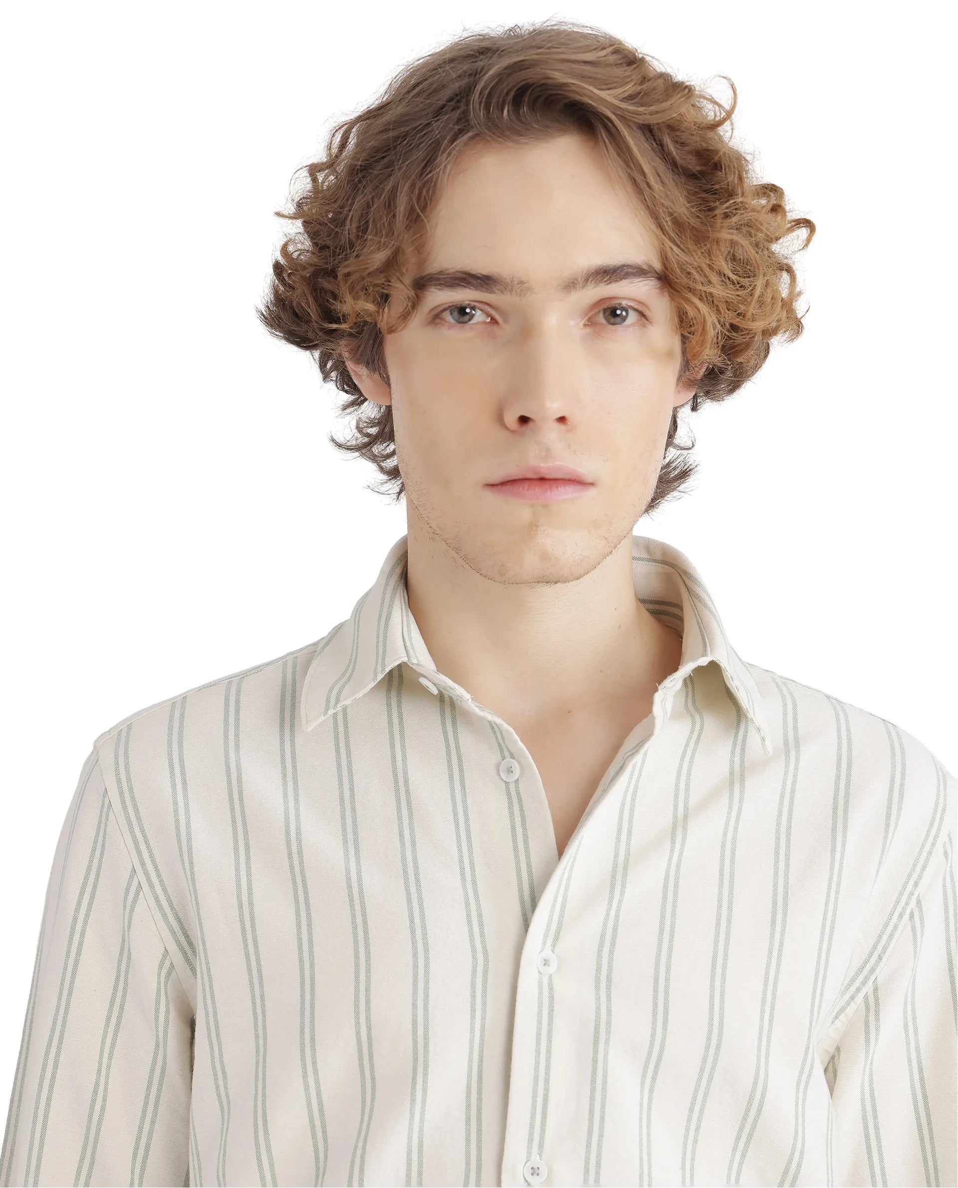 Rare Rabbit Men's Lorw Pastel Green Cotton Fabric Full Sleeve Collared Neck Button Closure Striped Shirt