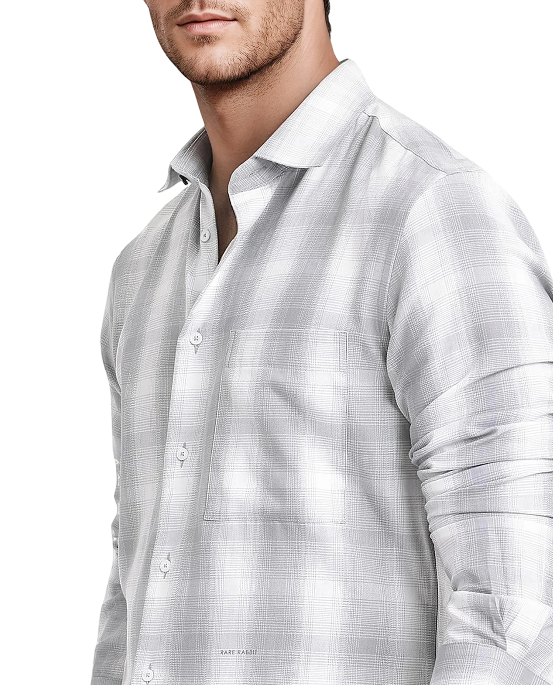 Rare Rabbit Men's Loto Grey Cotton Fabric Full Sleeve Regular Fit Checks Shirt