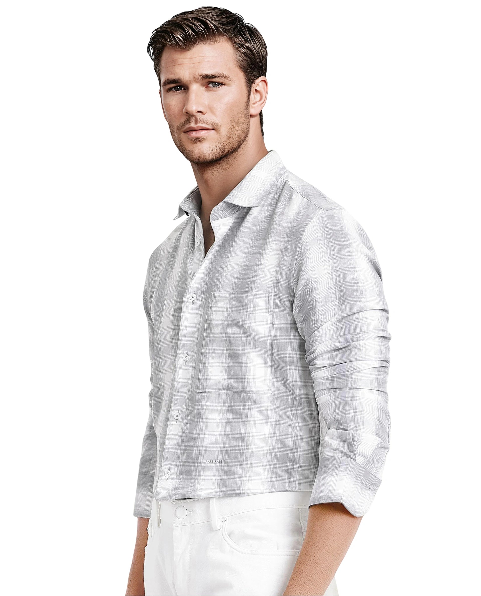 Rare Rabbit Men's Loto Grey Cotton Fabric Full Sleeve Regular Fit Checks Shirt