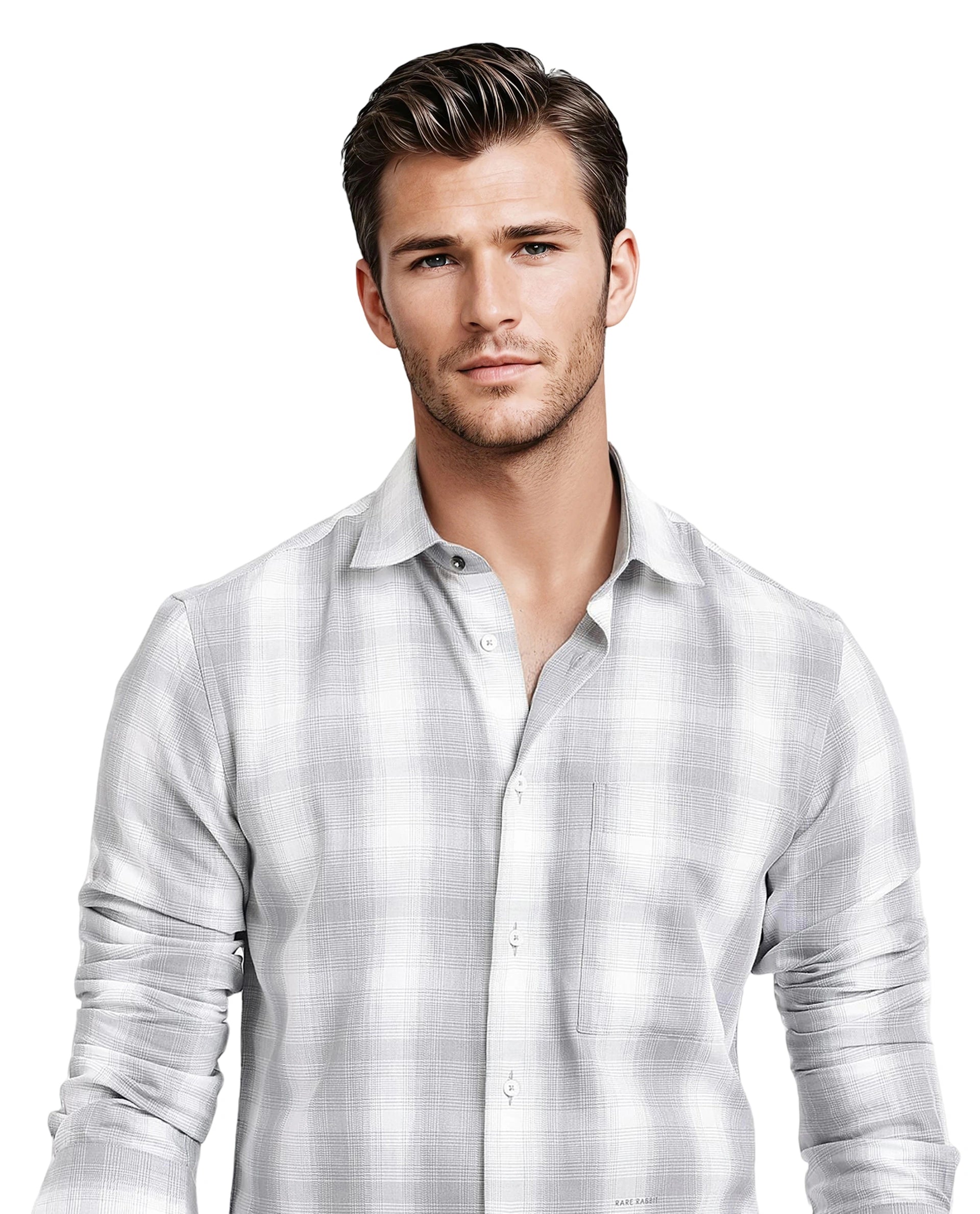 Rare Rabbit Men's Loto Grey Cotton Fabric Full Sleeve Regular Fit Checks Shirt