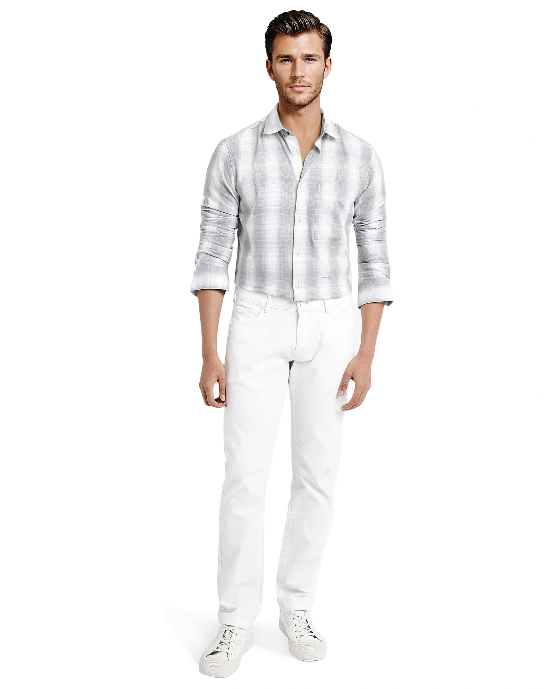 Rare Rabbit Men's Loto Grey Cotton Fabric Full Sleeve Regular Fit Checks Shirt