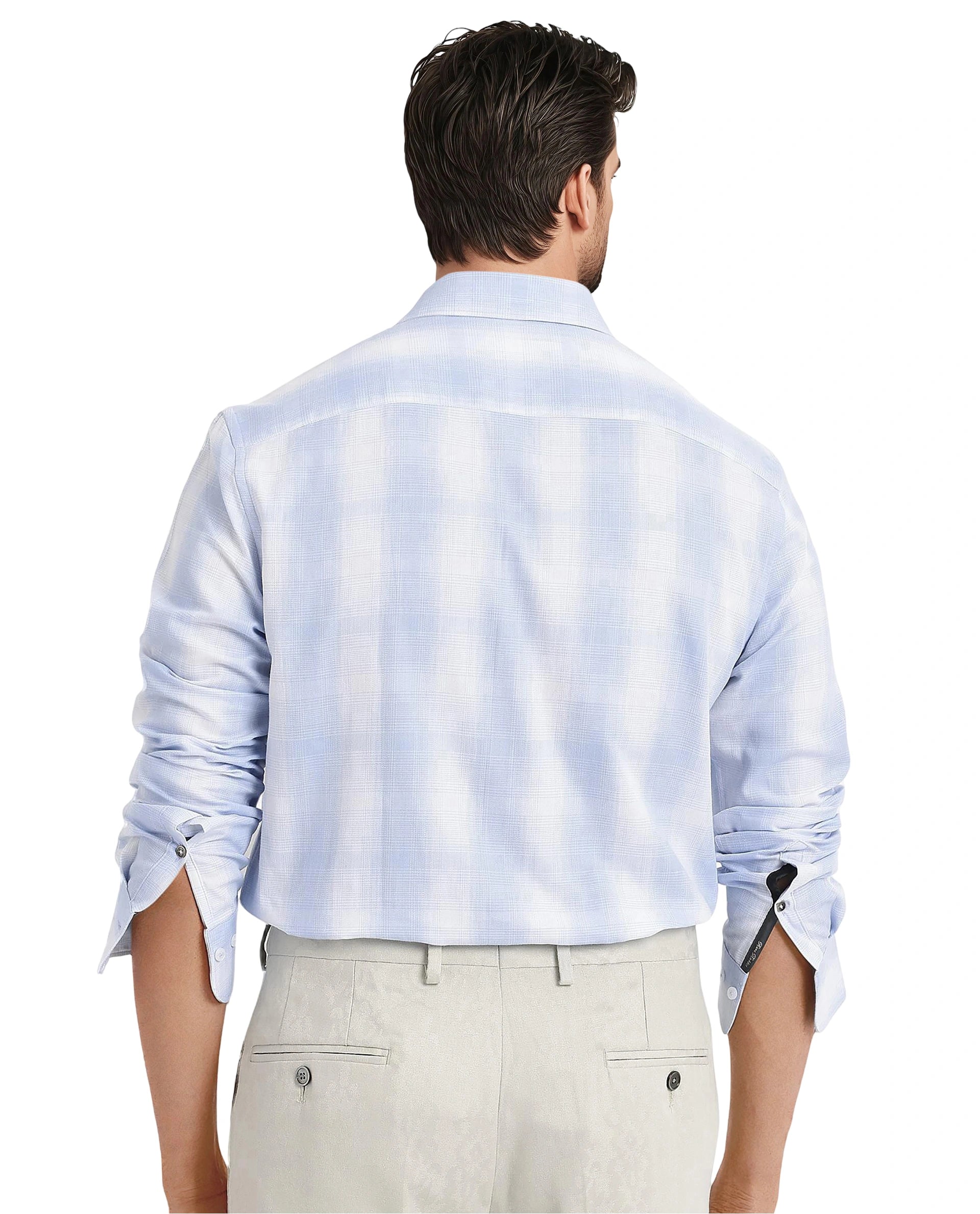 Rare Rabbit Men's Loto Light Blue Cotton Fabric Full Sleeve Regular Fit Checks Shirt