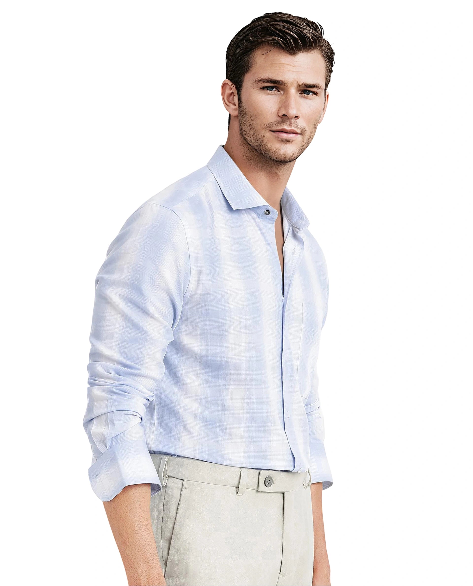 Rare Rabbit Men's Loto Light Blue Cotton Fabric Full Sleeve Regular Fit Checks Shirt