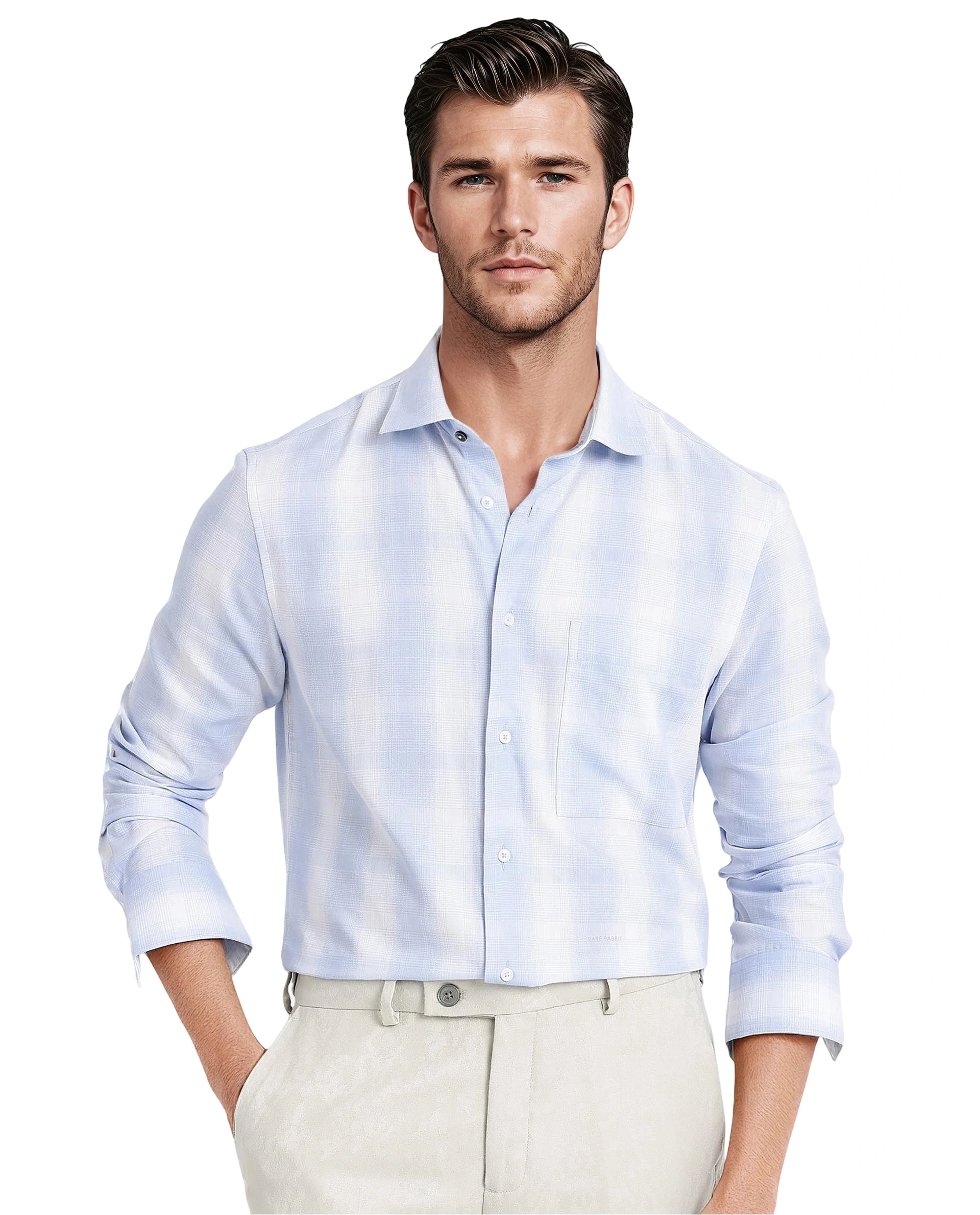 Rare Rabbit Men's Loto Light Blue Cotton Fabric Full Sleeve Regular Fit Checks Shirt