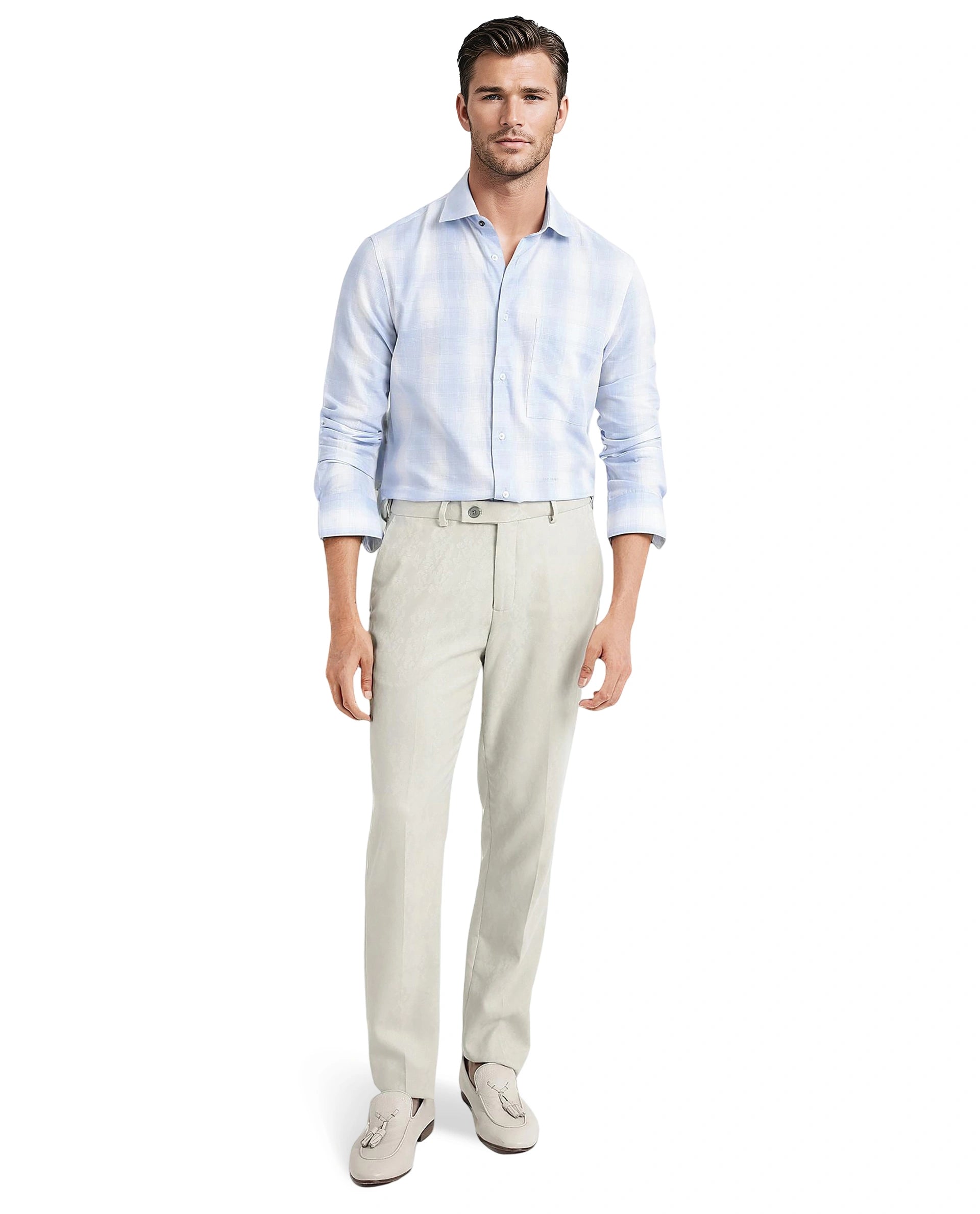 Rare Rabbit Men's Loto Light Blue Cotton Fabric Full Sleeve Regular Fit Checks Shirt