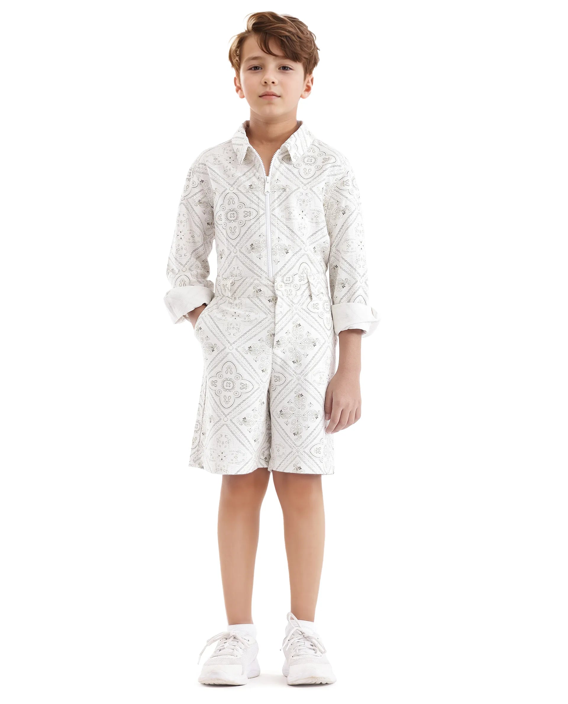 Rare Ones Kids Loui White Viscose Digital Print Short