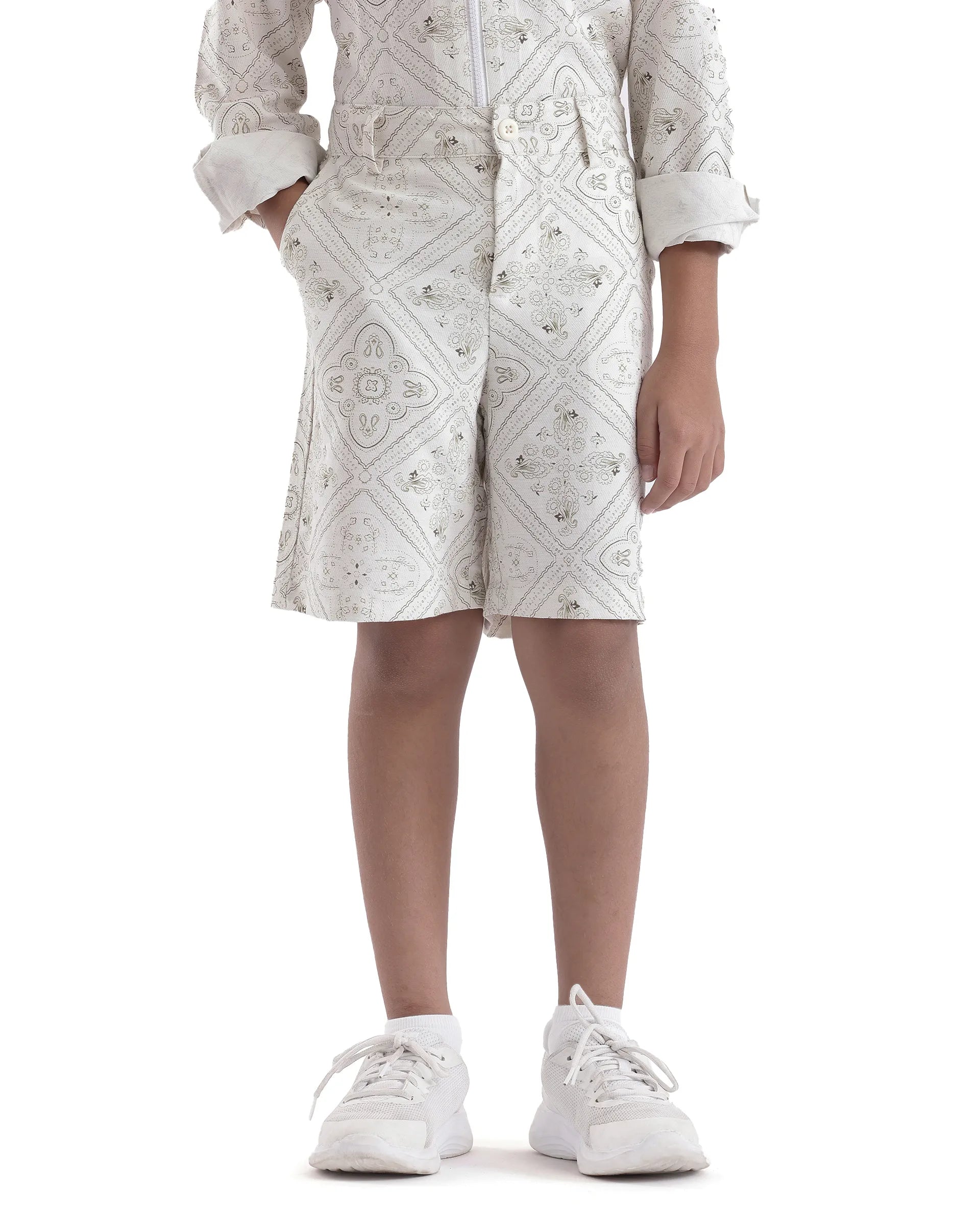 Rare Ones Kids Loui White Viscose Digital Print Short