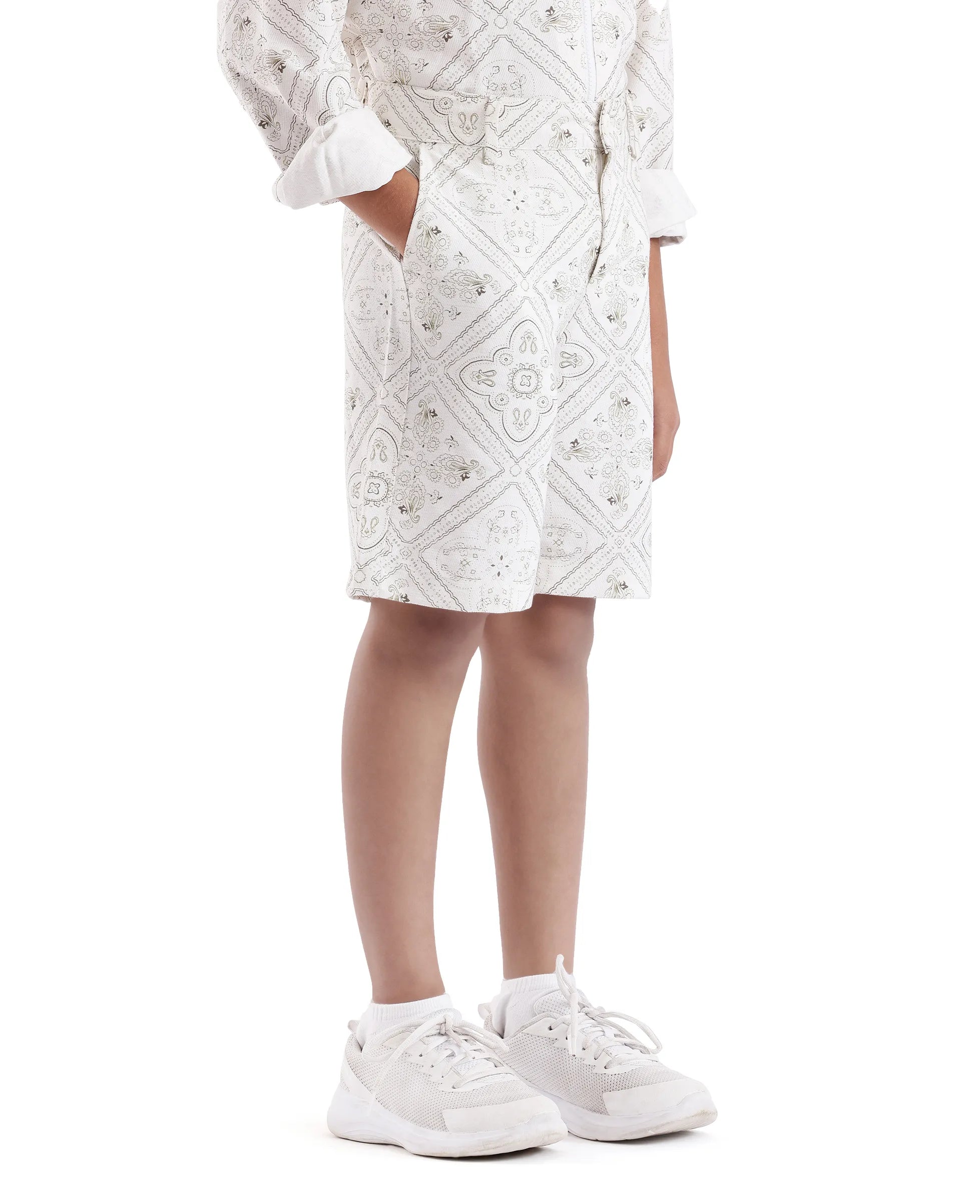 Rare Ones Kids Loui White Viscose Digital Print Short