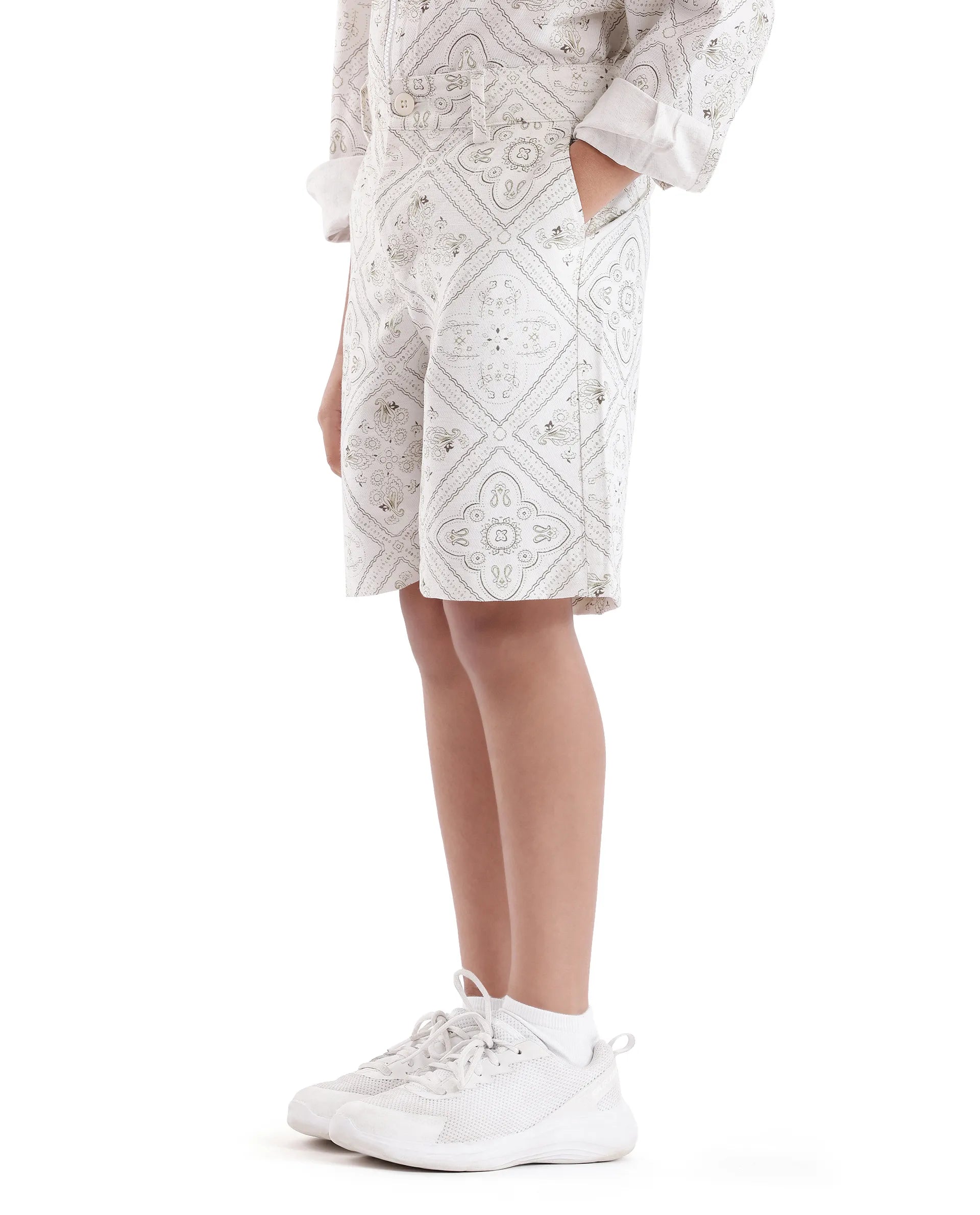 Rare Ones Kids Loui White Viscose Digital Print Short