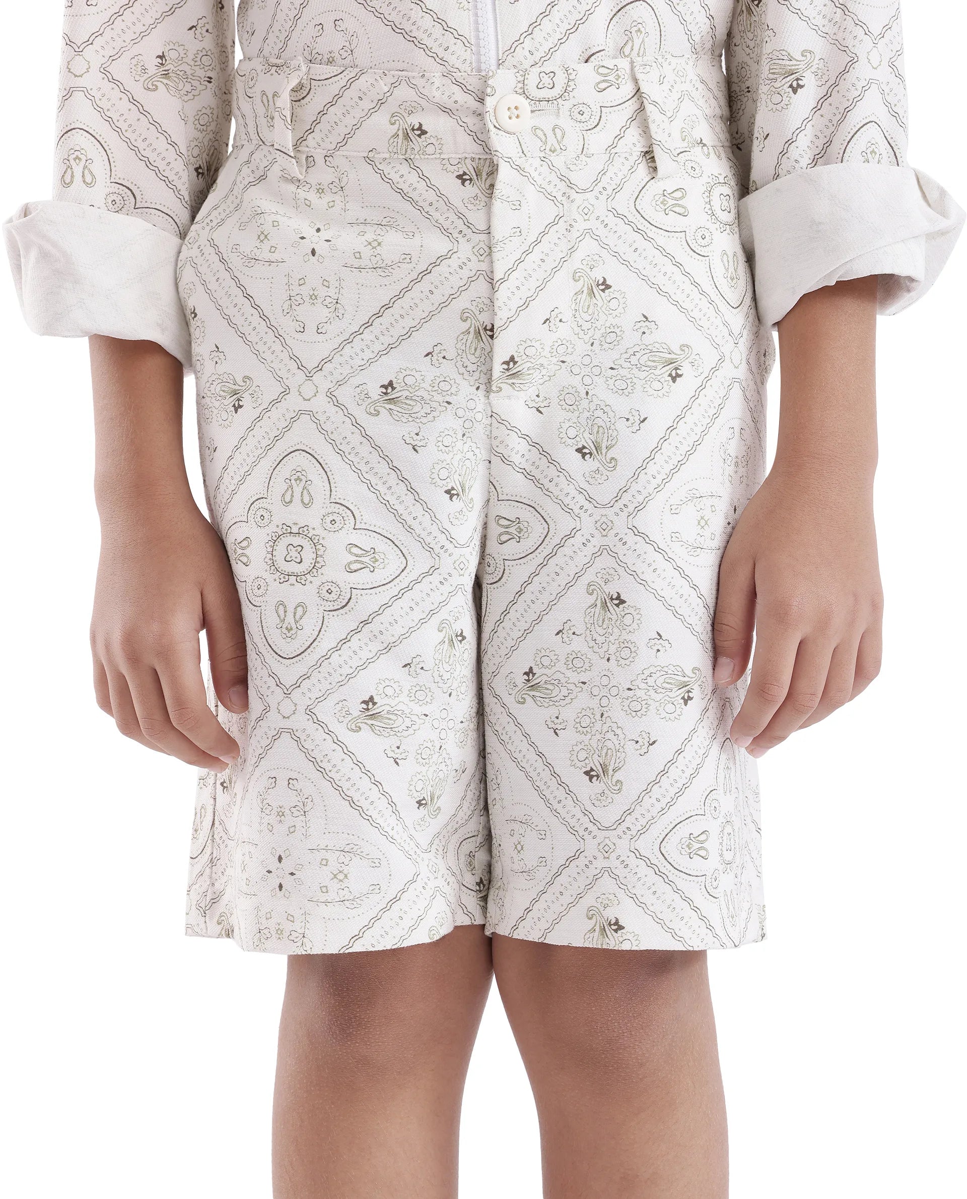 Rare Ones Kids Loui White Viscose Digital Print Short
