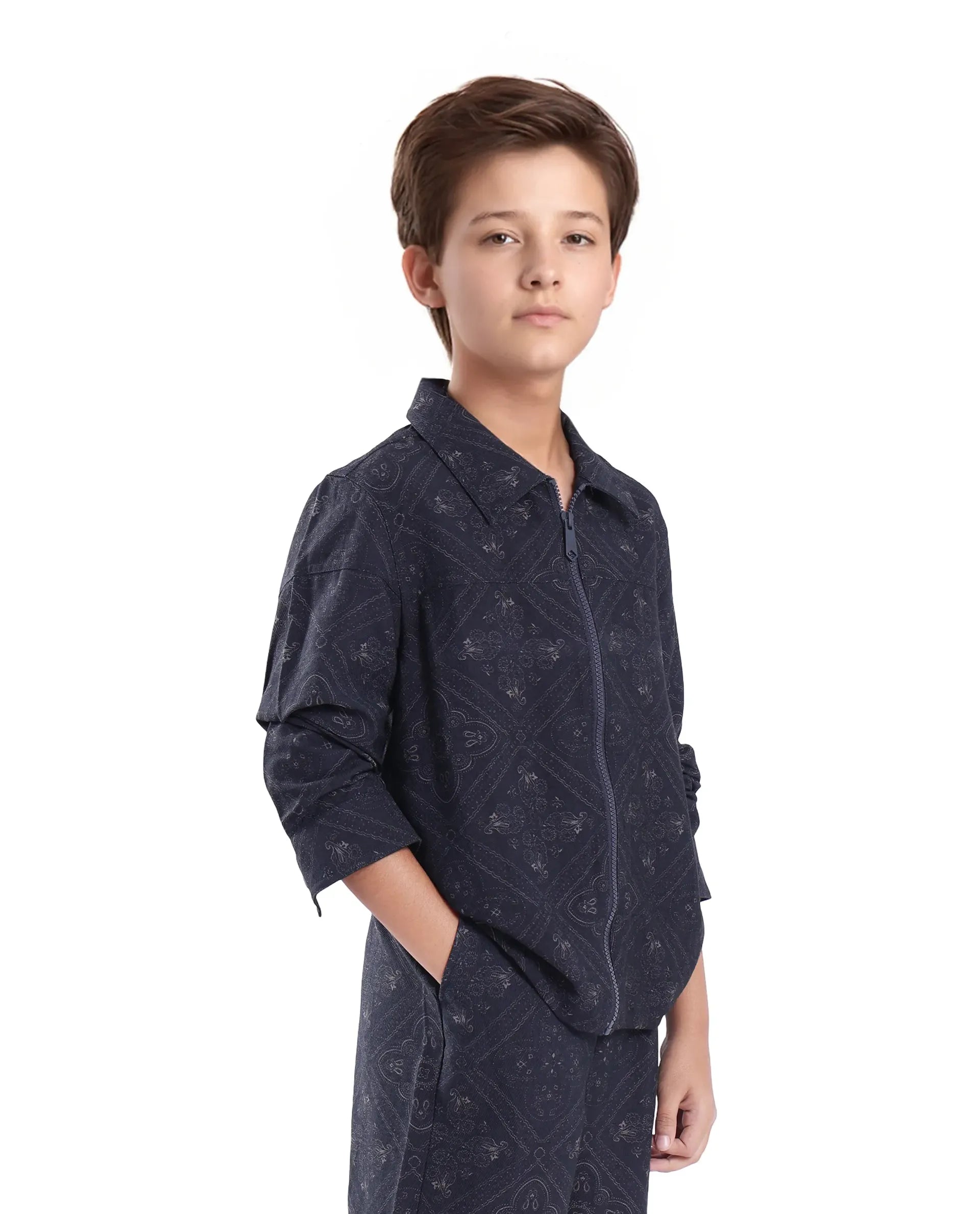 Rare Ones Kids Louis Dark Navy Viscose Full Sleeve Digital Print Shacket