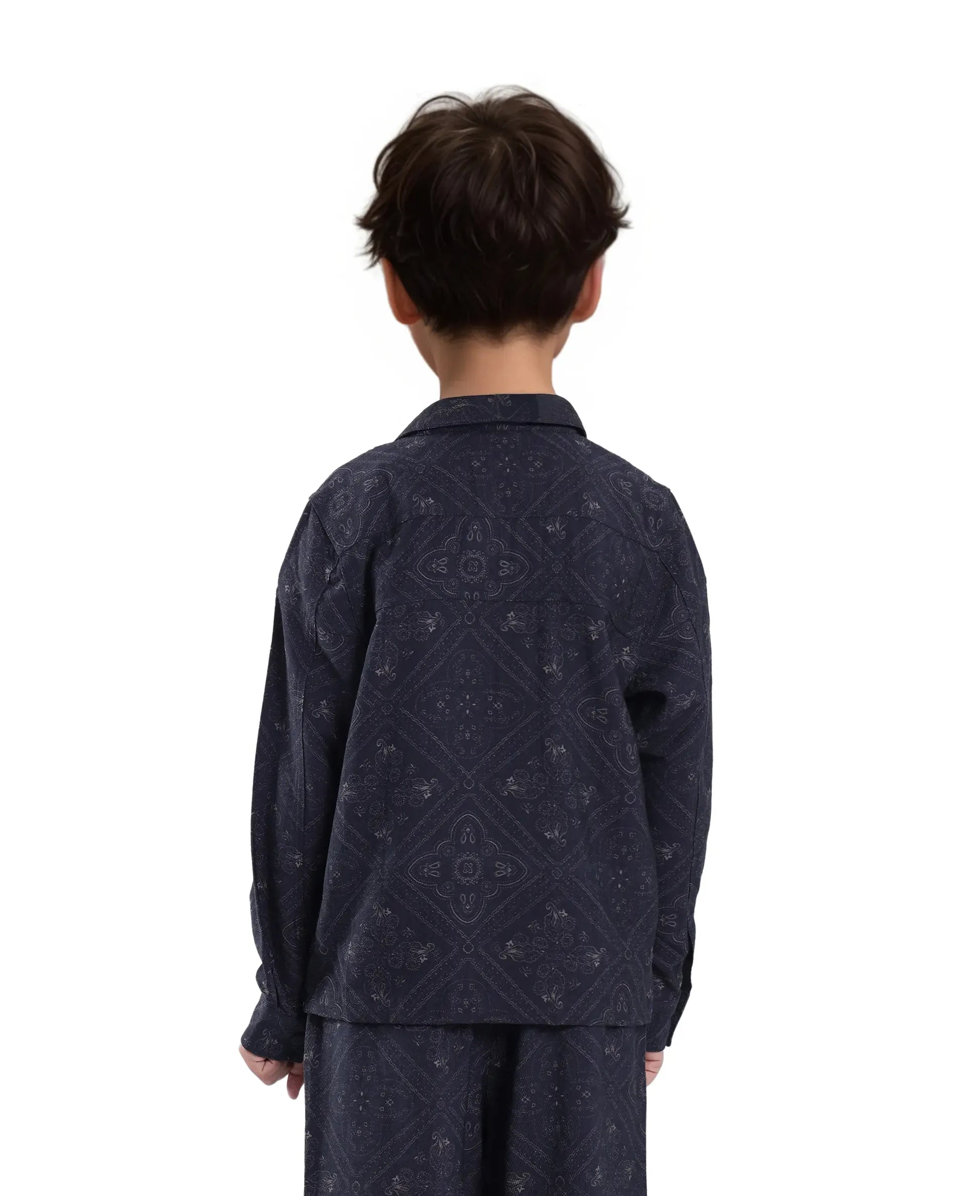 Rare Ones Kids Louis Dark Navy Viscose Full Sleeve Digital Print Shacket
