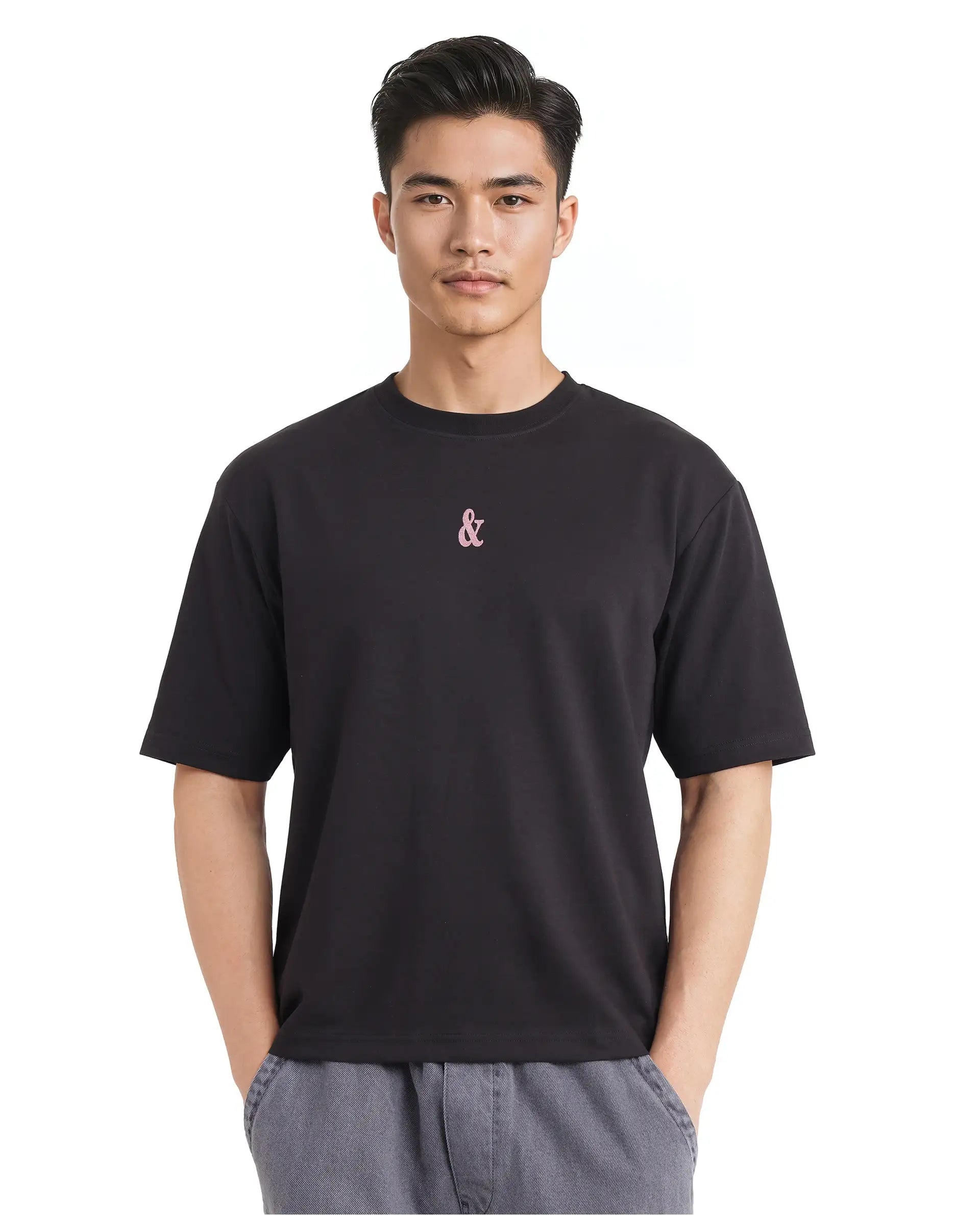 Rare Rabbit Men Lout Black Cotton Poly Fabric Short Sleeve Boxy Fit Typography Printed T-Shirt