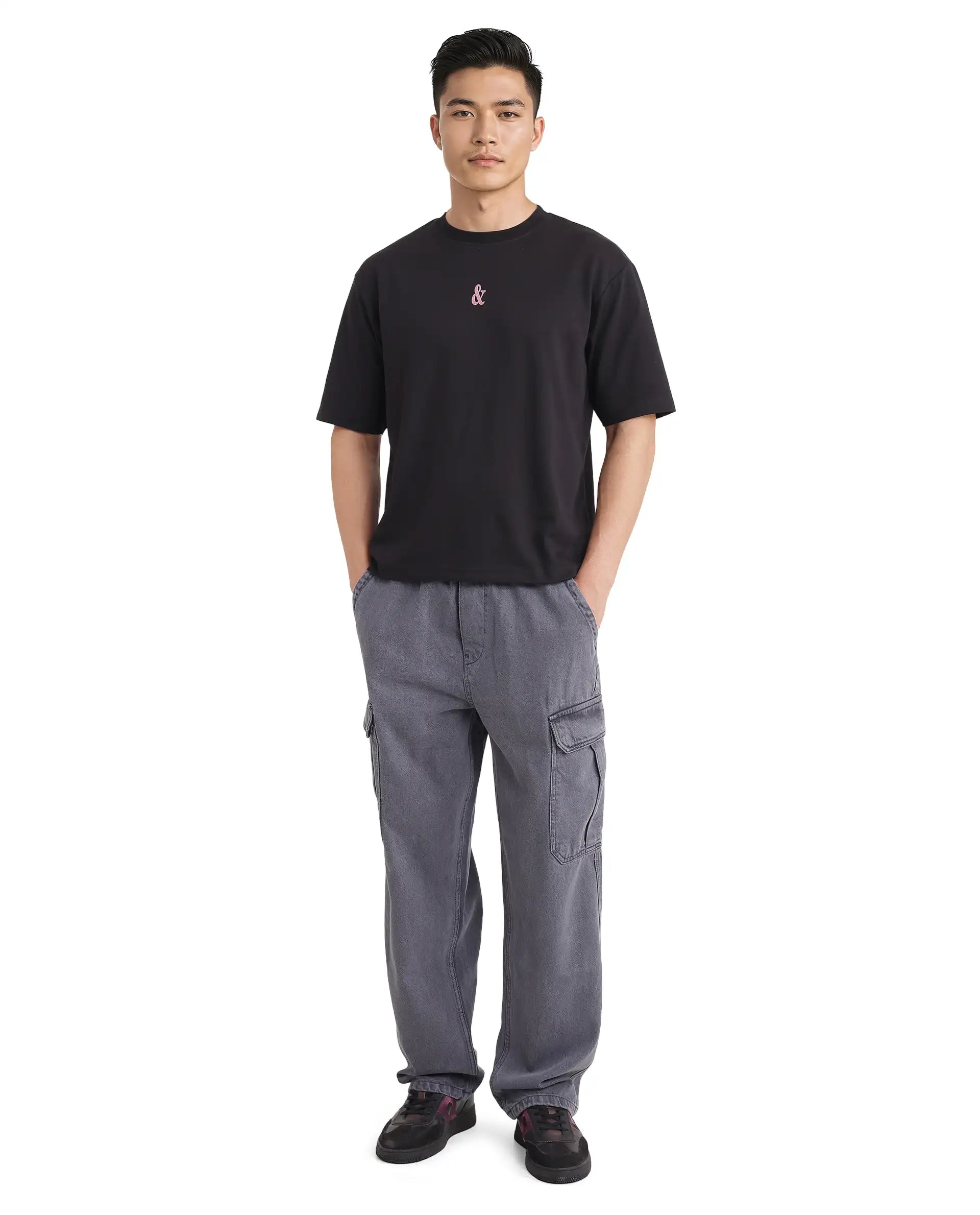 Rare Rabbit Men Lout Black Cotton Poly Fabric Short Sleeve Boxy Fit Typography Printed T-Shirt