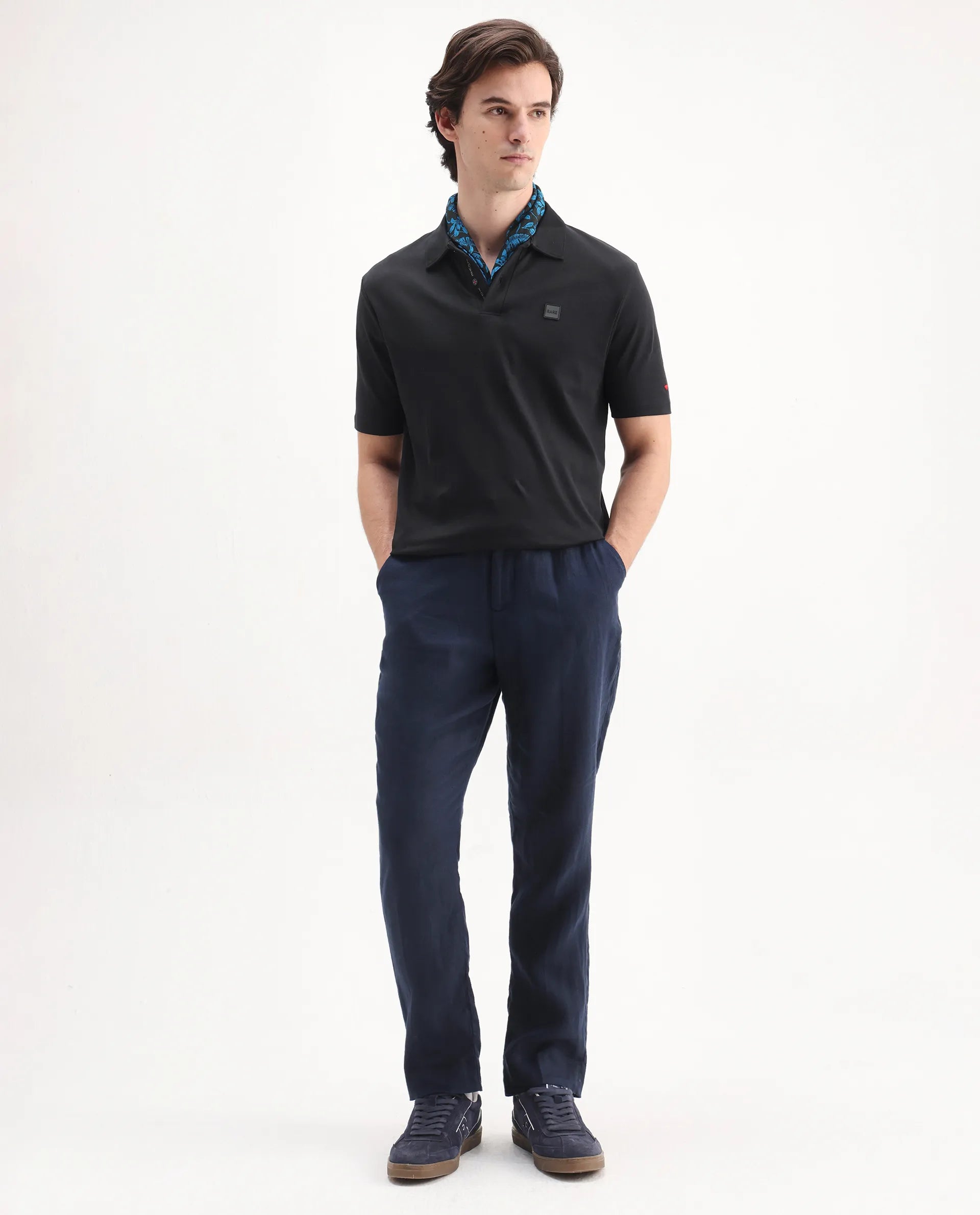 Rare Rabbit Men's Lov Black Cotton Embroidered Regular Fit Half Sleeve Polo