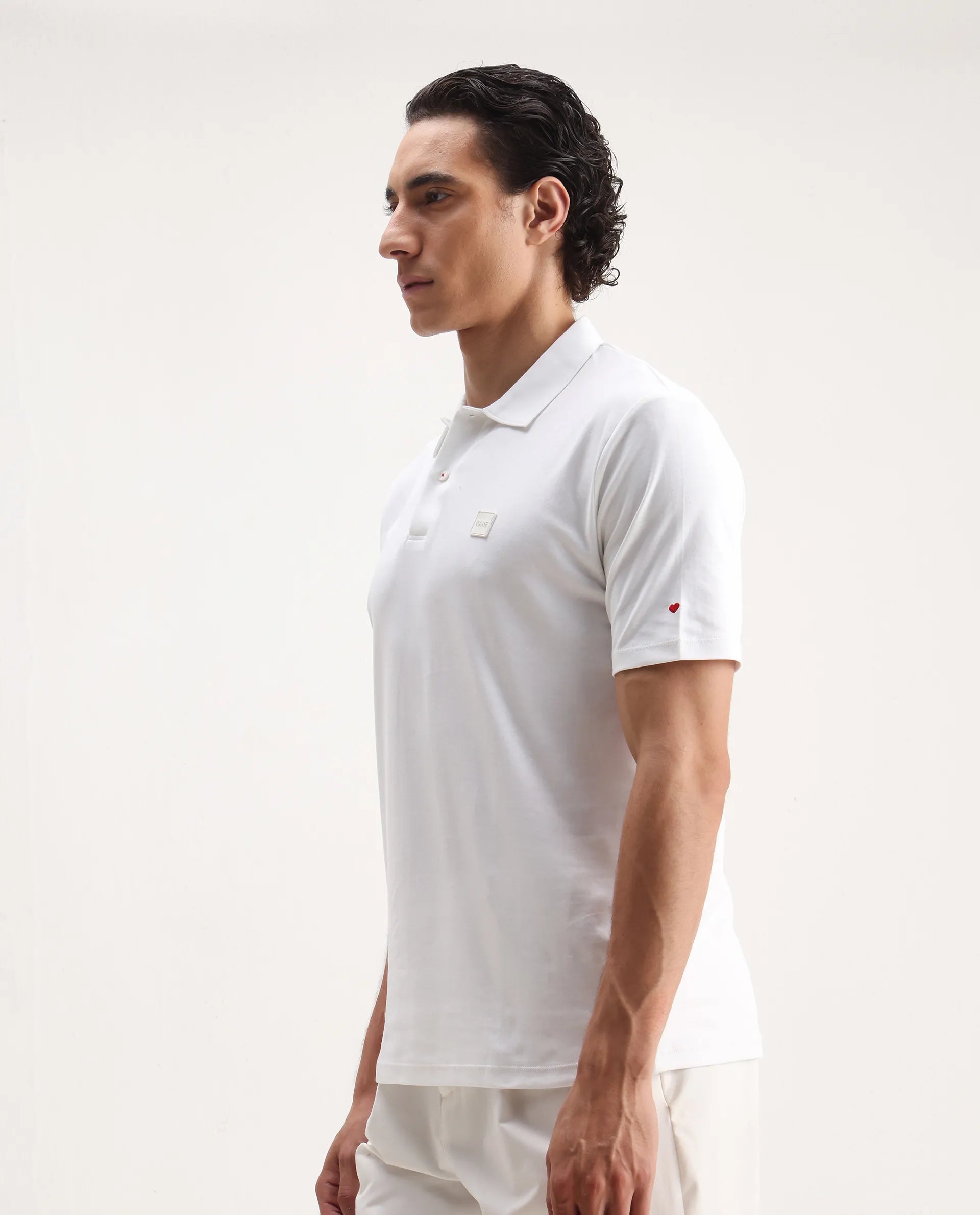 Rare Rabbit Men's Lov White Cotton Embroidered Regular Fit Half Sleeve Polo