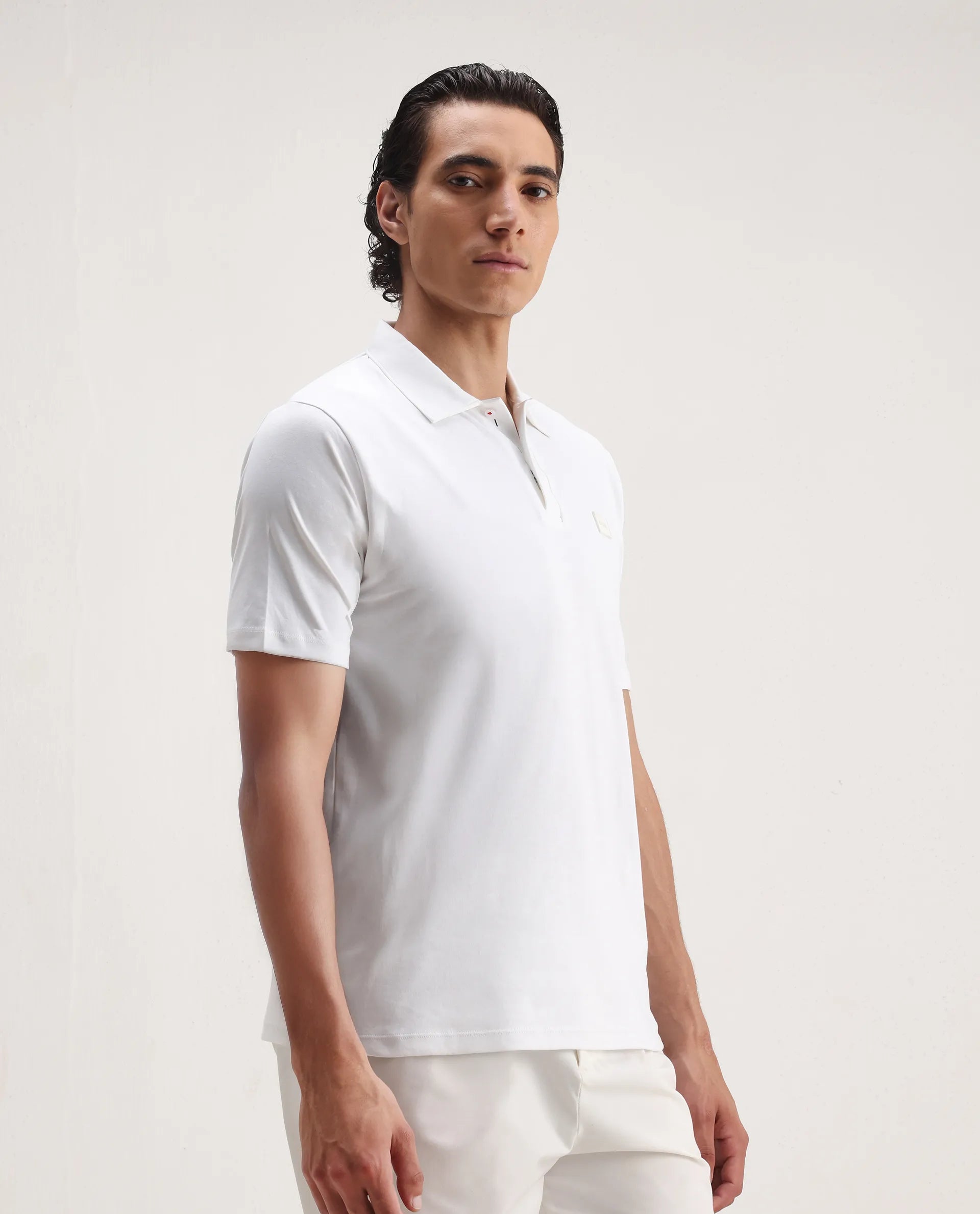 Rare Rabbit Men's Lov White Cotton Embroidered Regular Fit Half Sleeve Polo