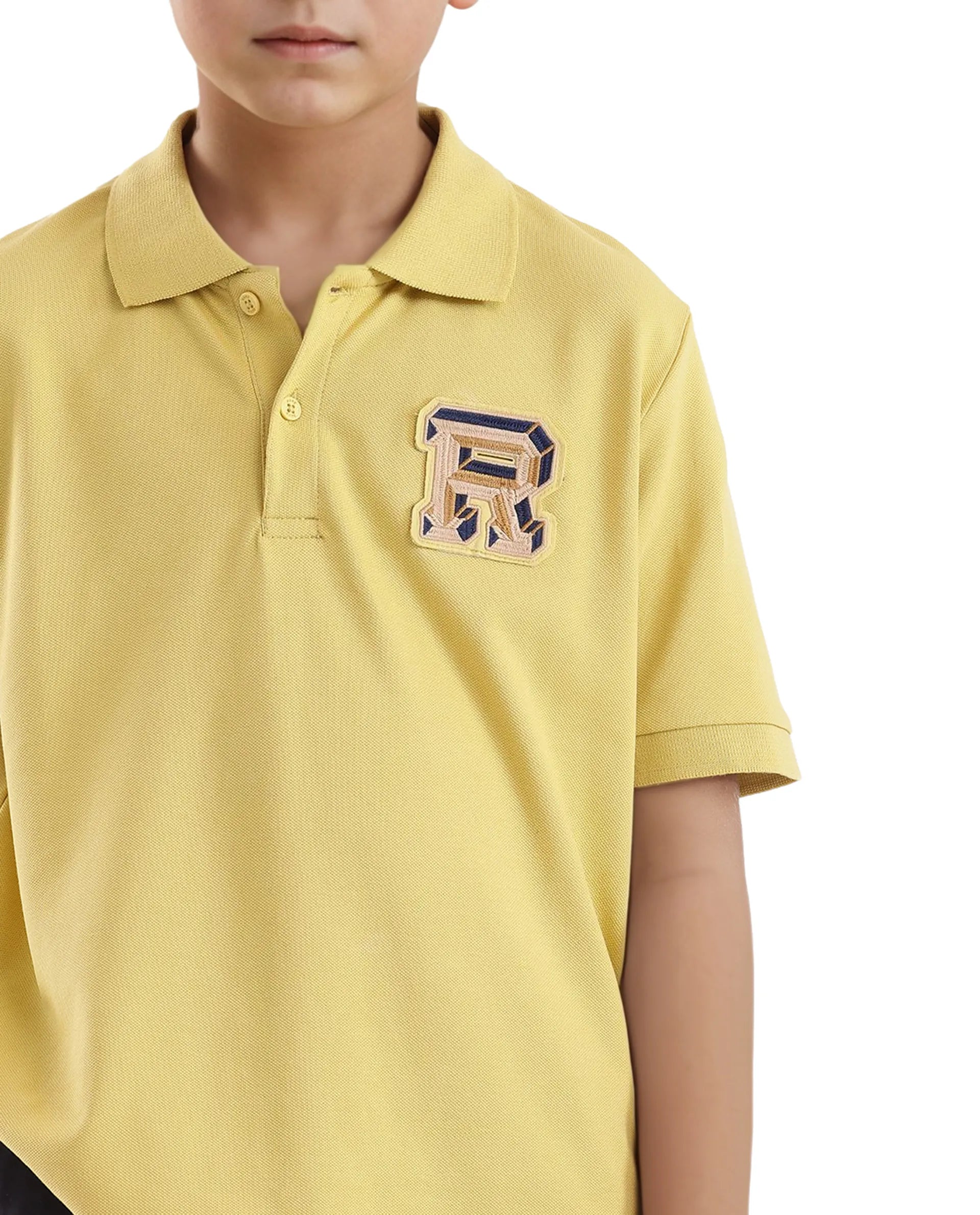 Rare Ones Kids Luan Flouroscent Yellow Cotton Short Sleeve Applique Print Polo