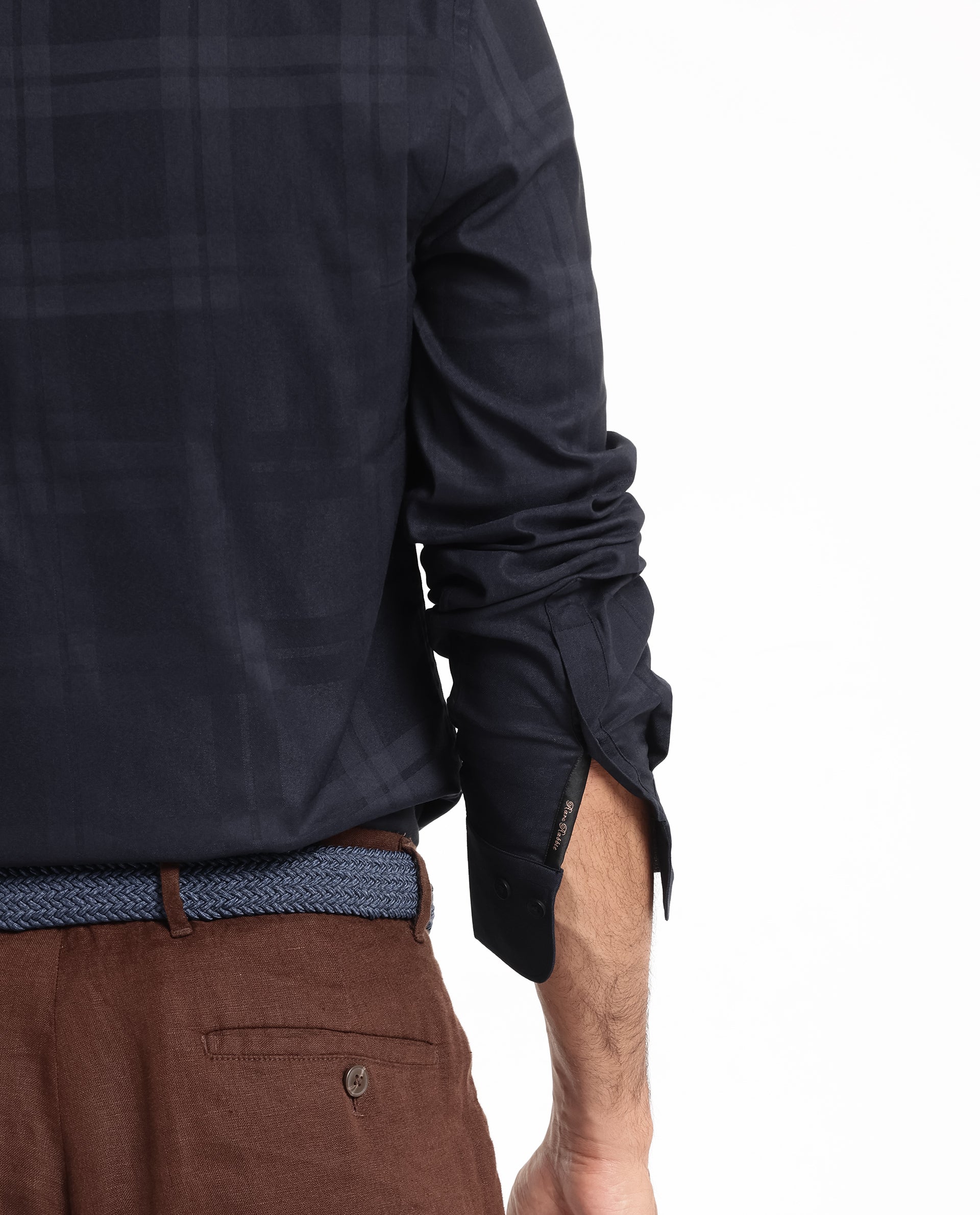 Rare Rabbit Men's Lubin Navy Cotton Polyester Fabric Full Sleeve Regular Fit Tonal Checks Shirt