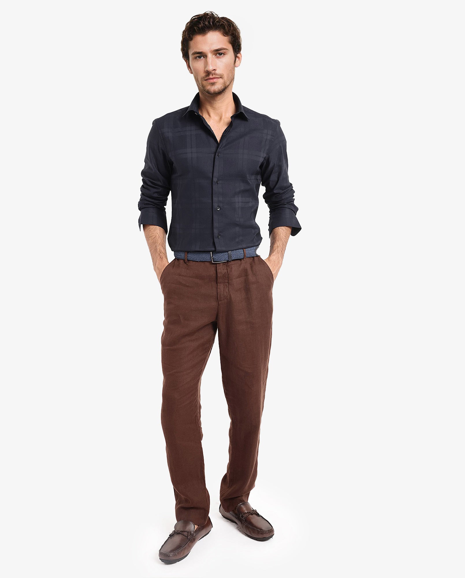 Rare Rabbit Men's Lubin Navy Cotton Polyester Fabric Full Sleeve Regular Fit Tonal Checks Shirt