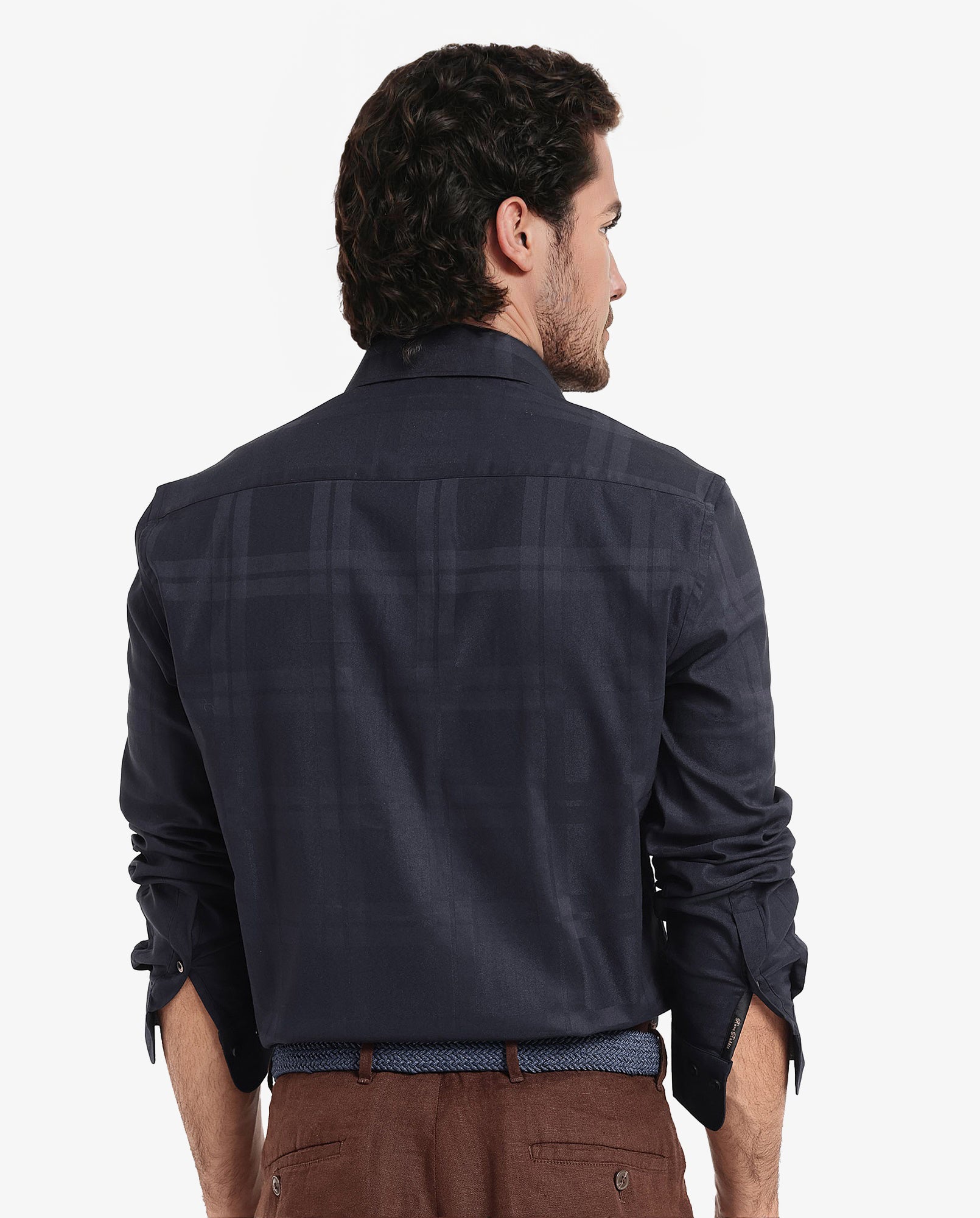 Rare Rabbit Men's Lubin Navy Cotton Polyester Fabric Full Sleeve Regular Fit Tonal Checks Shirt