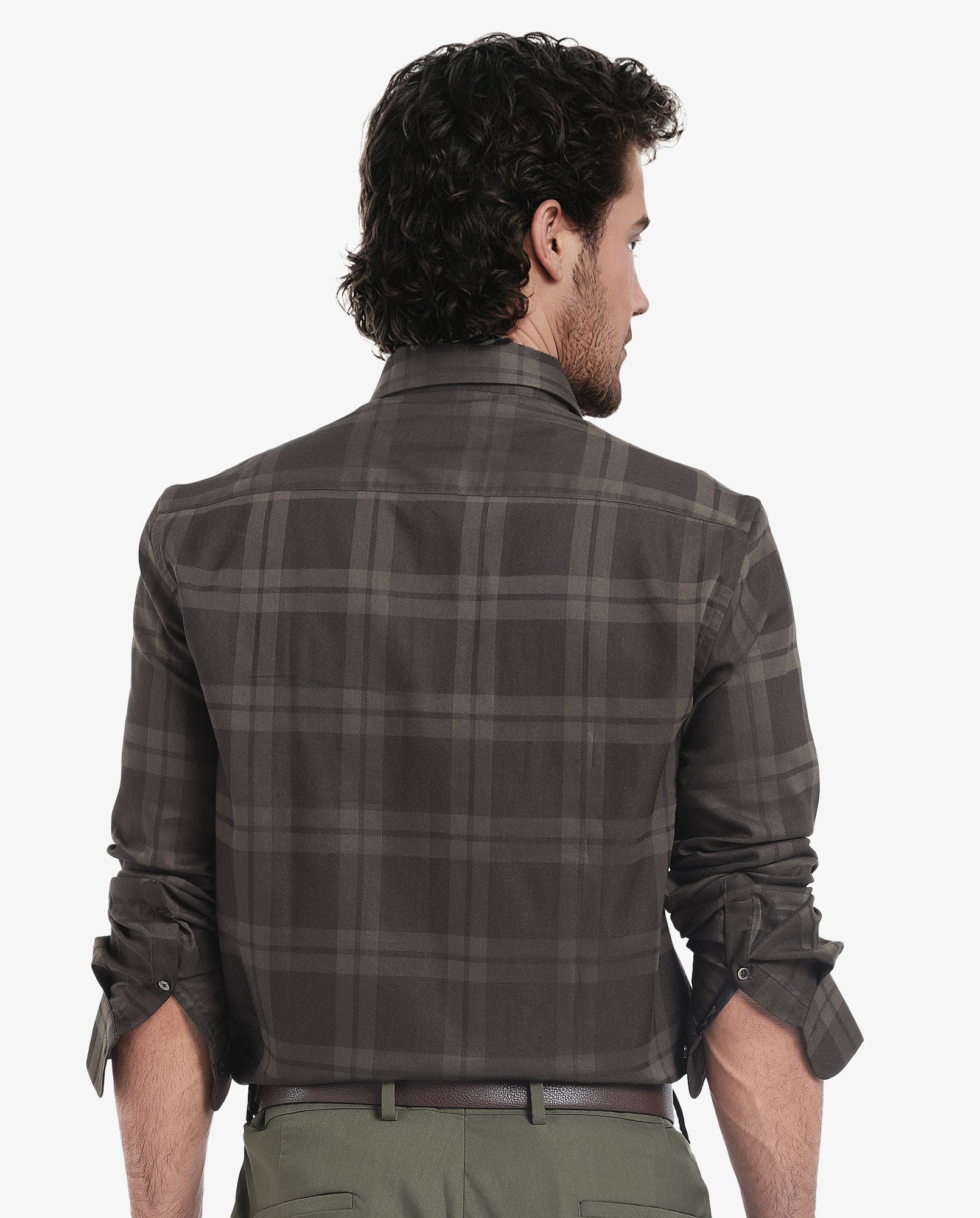 Rare Rabbit Men's Lubin Olive Cotton Polyester Fabric Full Sleeve Regular Fit Tonal Checks Shirt